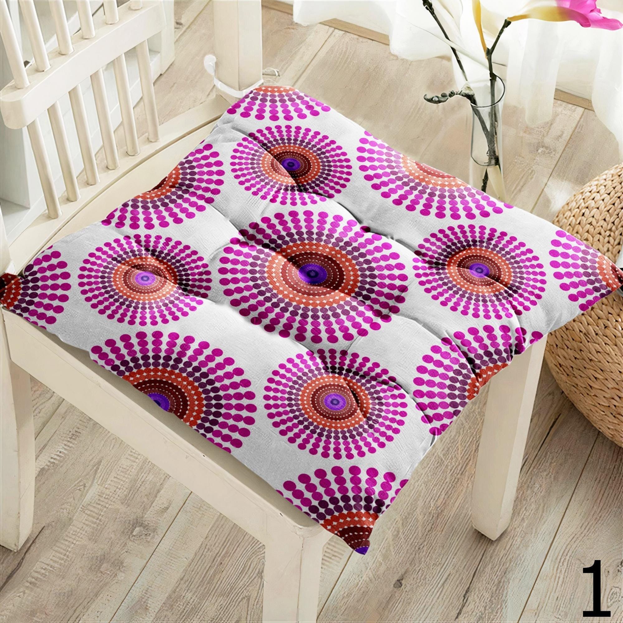 Colorful Mandala Chair Cushions, Round Geometric Seat Pads, Boho Style Chair Pads, Indoor Outdoor Seating Pillows