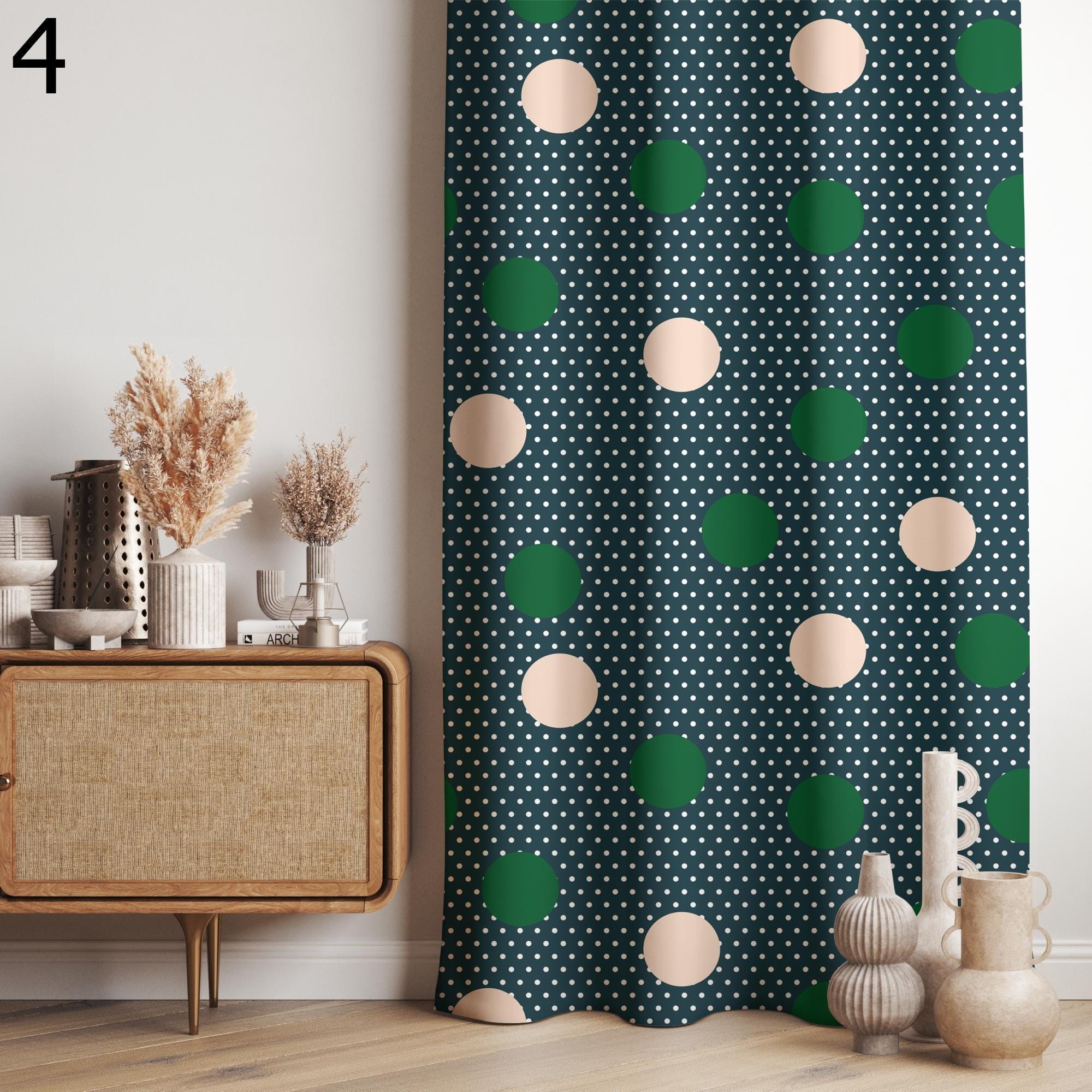 Retro Polka Dot Window Curtains, Mid Century Curtain Panels, Retro Window Drapes, MCM Polka Dot Curtains, 70s Retro Living Room Curtains