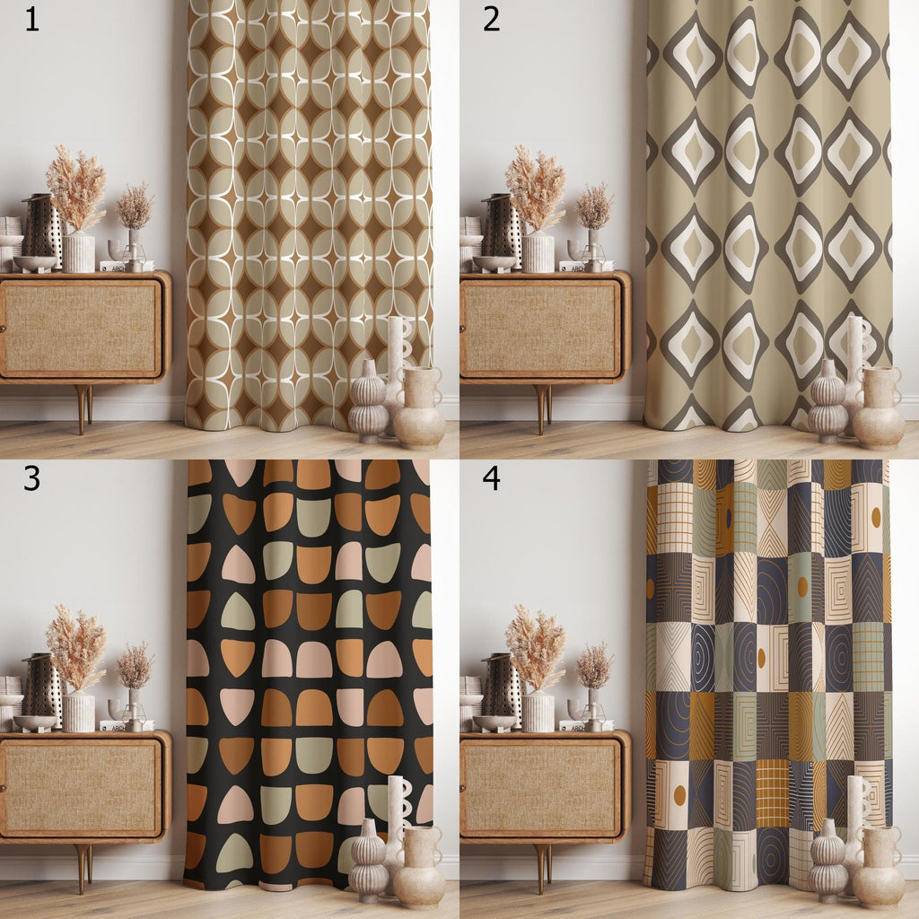 Retro Curtains, Mid Century Curtain Panels, MCM Geometric Abstract Blackout Curtain, Retro Grommet Curtain, 70s Print Drapes, 70s Curtains