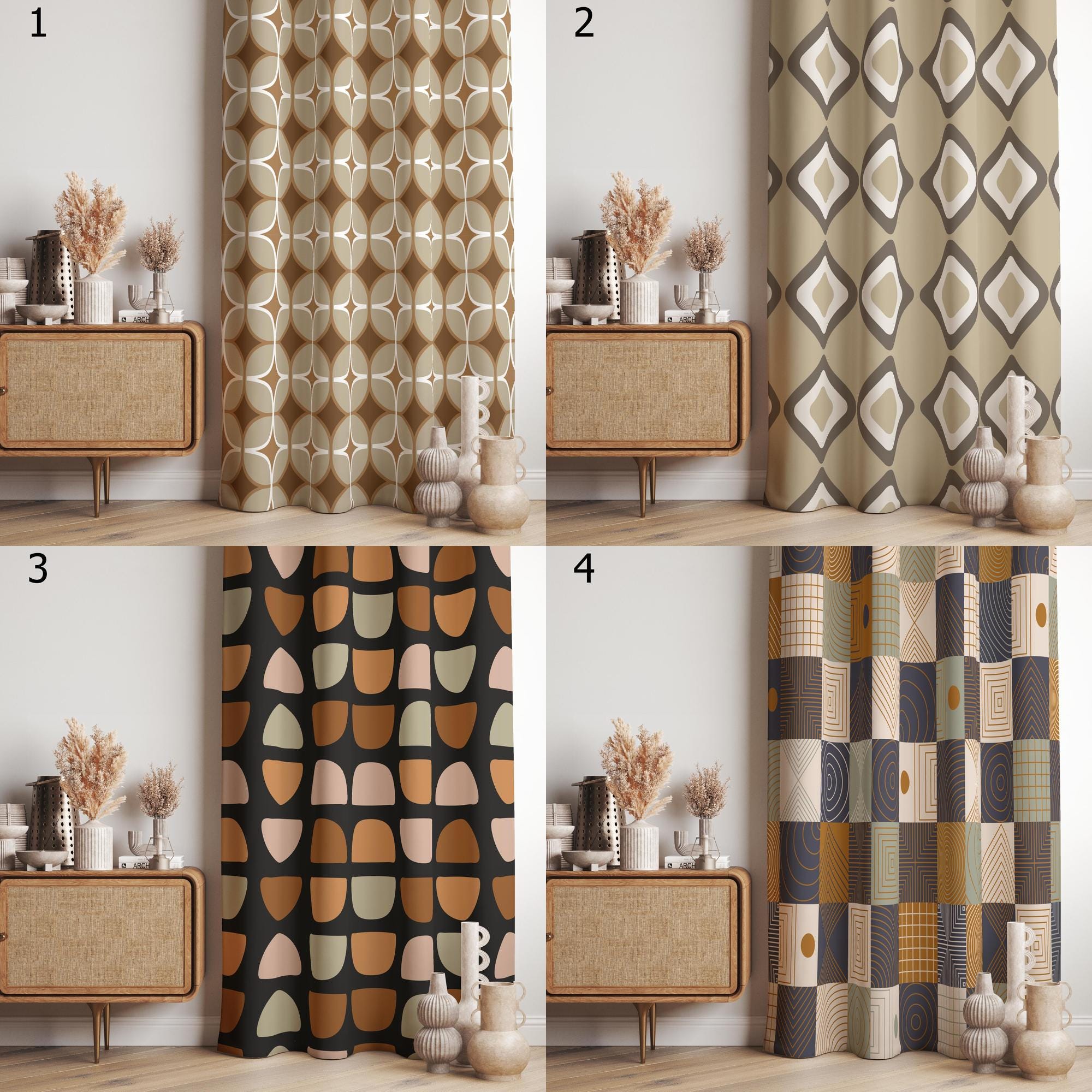 Retro Curtains, Mid Century Curtain Panels, MCM Geometric Abstract Blackout Curtain, Retro Grommet Curtain, 70s Print Drapes, 70s Curtains