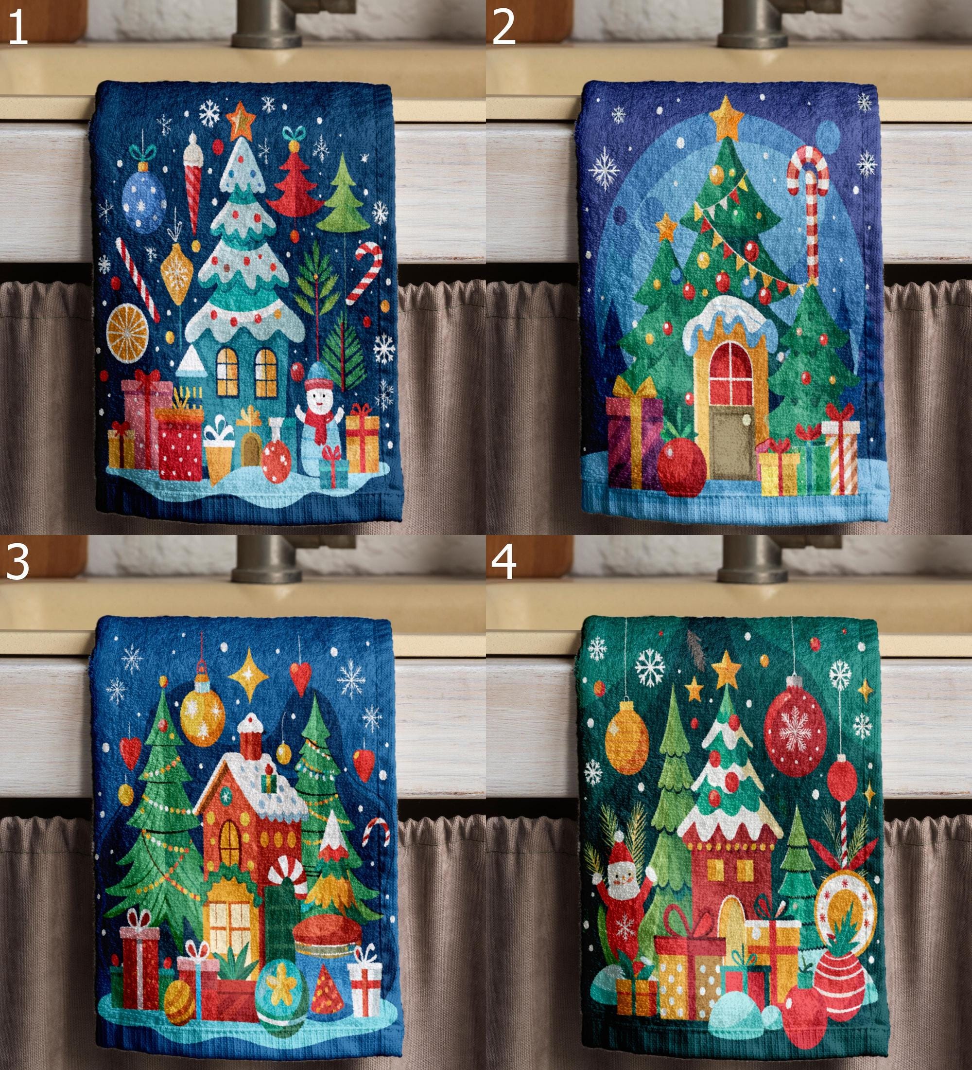 Mery Christmas Tea Towel, Xmas Pine Tree Tea Towel, Christmas Cane Kitchen Towel, Xmas Kitchen Decor Hand Towel, Christmas House Tea Towels