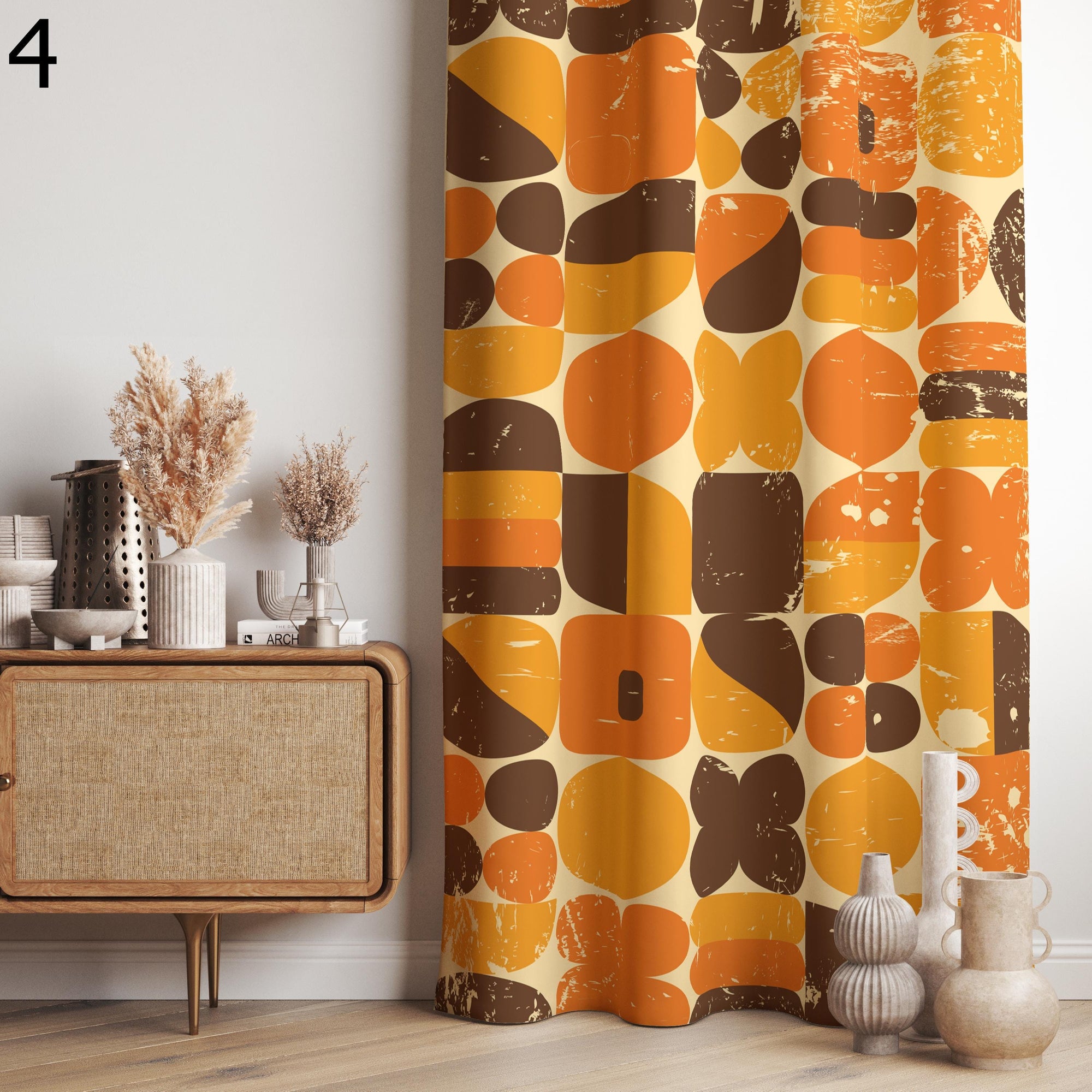 Retro Curtains, Mid Century Modern Curtain Panels, 70s Retro Orange Window Curtain, Mcm Retro Style Living Room Curtain, 80s Curtain Panels