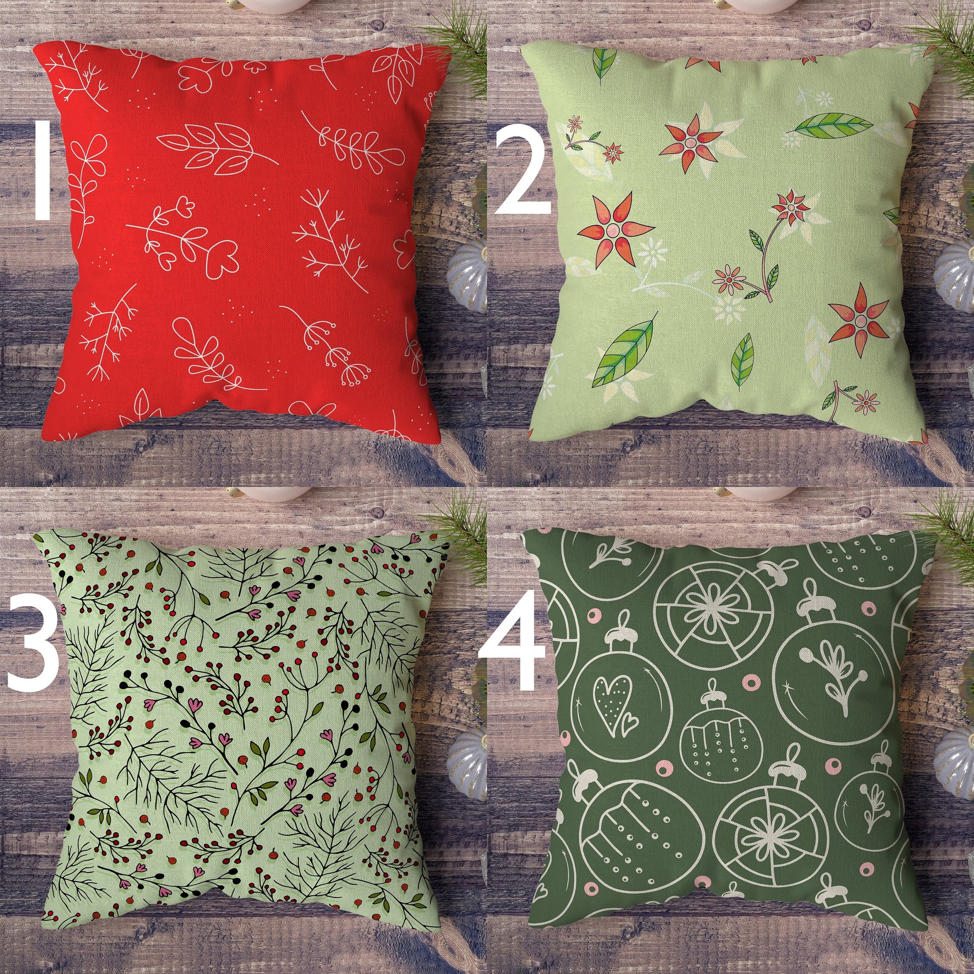 Christmas Berry Pillow Case, Xmas Throw Pillow Cover, Holly Flowers Pillow, Christmas Pillow Case, Christmas Ornaments Home Decor Pillow