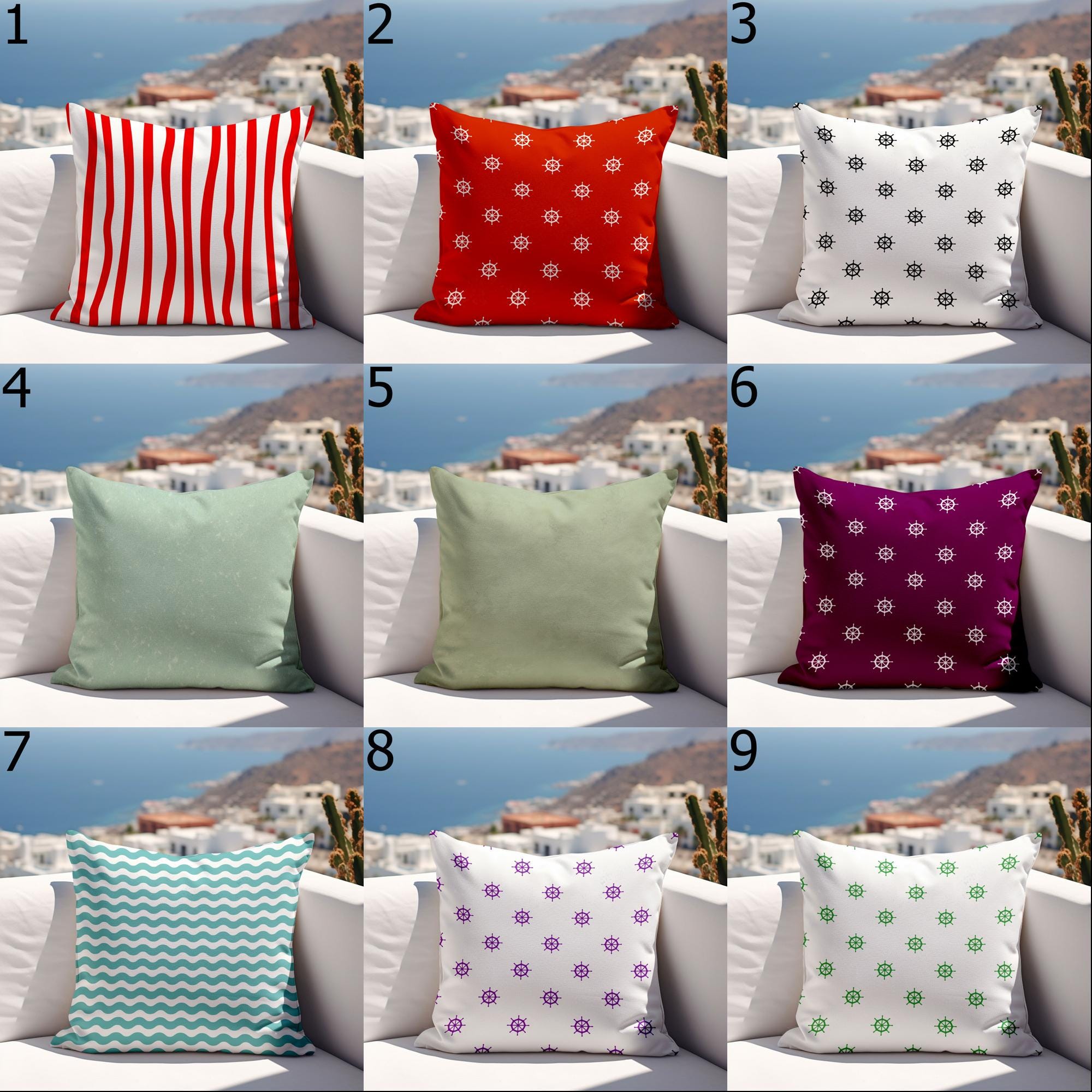 Nautical Outdoor Pillow Covers, Waterproof Ocean Cushion Cover, Outdoor Marine Waterproof Pillowcase, Coastal Water Resist Cushion Covers