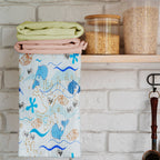Nautical Tea Towels, Crab Patterned Kitchen Towel, Marine Dish Towels, Sailor Printed Hand Towel, Sea Life Kitchen Towels, Ocean Tea Towels