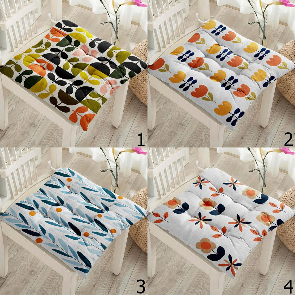 Mid Century Modern Chair Pads, Retro Floral Seat Cushions, Scandinavian Style Minimalist Chair Cushions, Floral Art Chair Pillows
