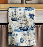 Vintage Sailboat Tea Towels, Nautical Tea Towel, Sailor Dish Towel, Maritime Print Hand Towels, Yatch Hand Towels, Ocean Hand Towel