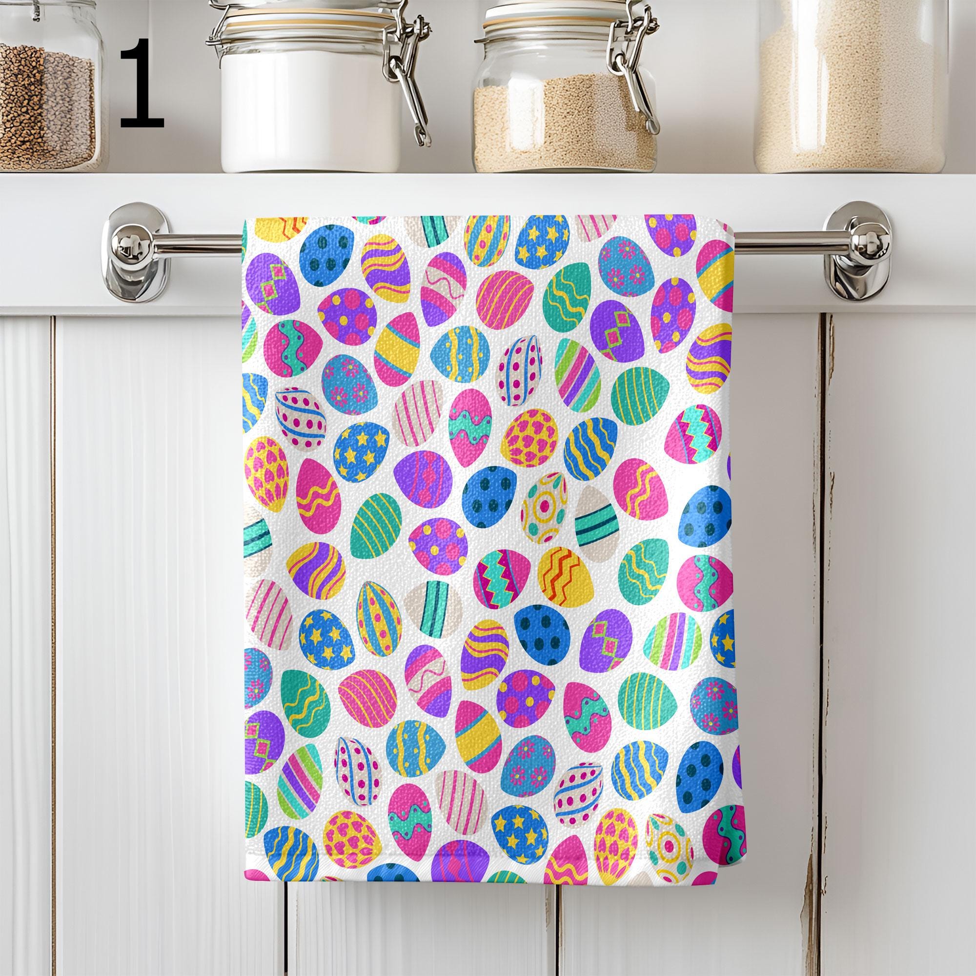 Colorful Eggs Kitchen Towels, Easter Decorative Tea Towel, Easter Egg Dish Towel, Easter Fingertip Towels, Cute Easter Hand Towels