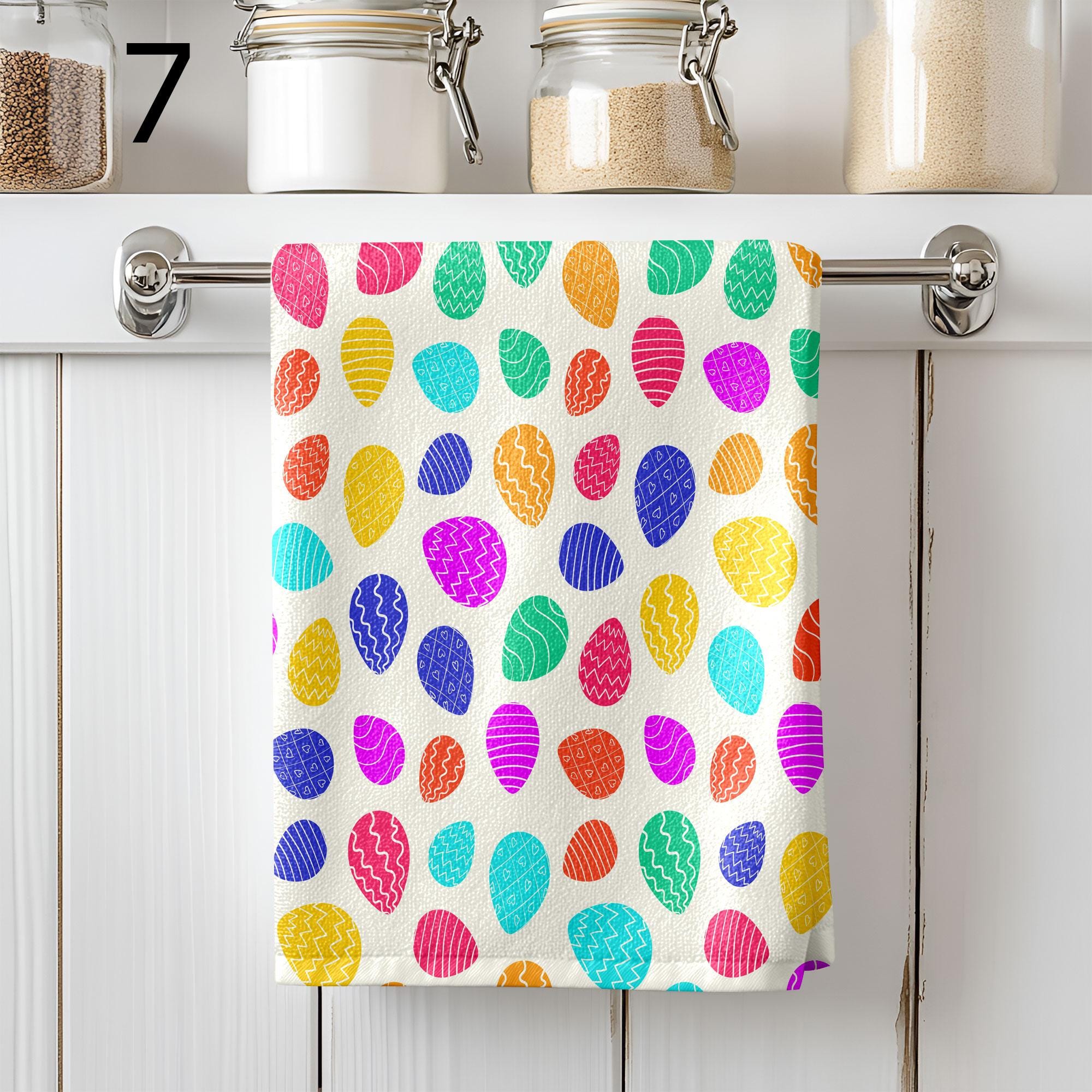 Colorful Eggs Kitchen Towels, Easter Decorative Tea Towel, Easter Egg Dish Towel, Easter Fingertip Towels, Cute Easter Hand Towels