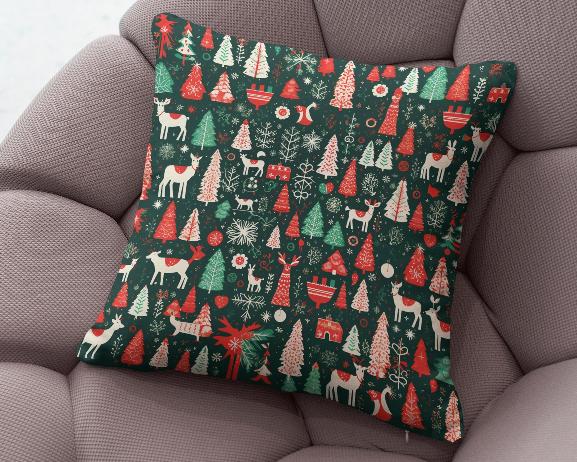 Vintage Christmas Pillow Covers, Christmas Pine Tree Cushion Cover, Modern Vintage Xmas Pillow Cover, Holly Pine Tree Pillow Cover