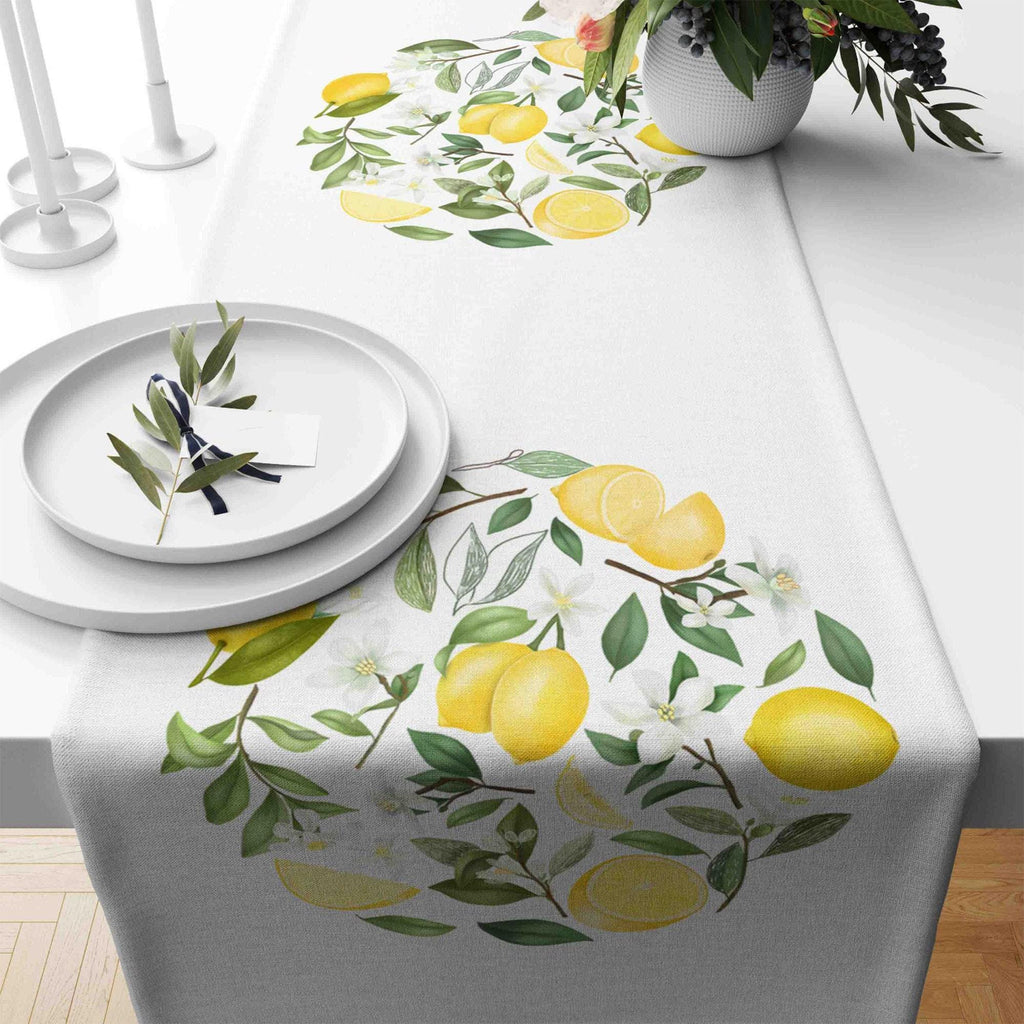 Lemon Table Runner, Yellow Lemon Table Runner, Kitchen Lemon Tablecloth, Decorative Table Cover, Kitchen Dining Table Runner, Yellow Runner