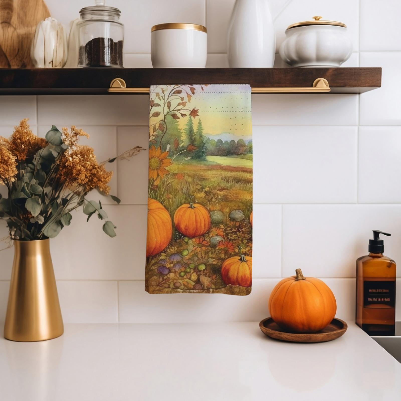 Fall Pumpkin Tea Towels, Thanksgiving Pumpkin Tea Towels, Autumn Printed Dish Towels, Thanksgiving Dish Towel, Pumpkin Kitchen Decor
