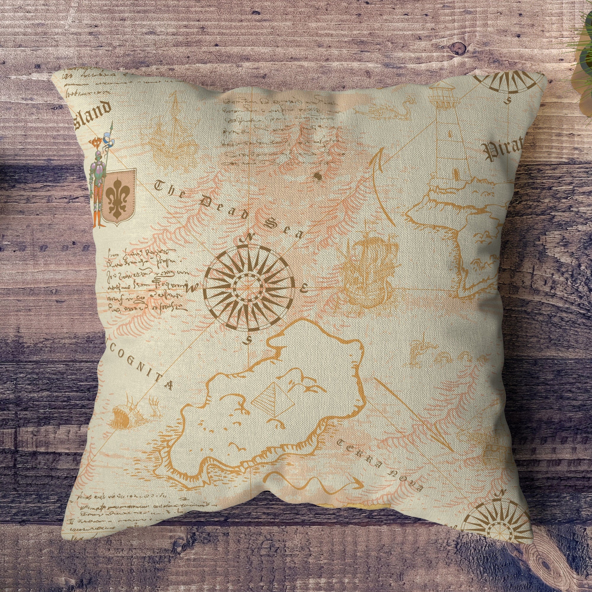 Nautical Pillow Covers, Sailor Cushion Cover, Ancient Map Nautical Pillowcase, Ancient Nautical Pillow Covers