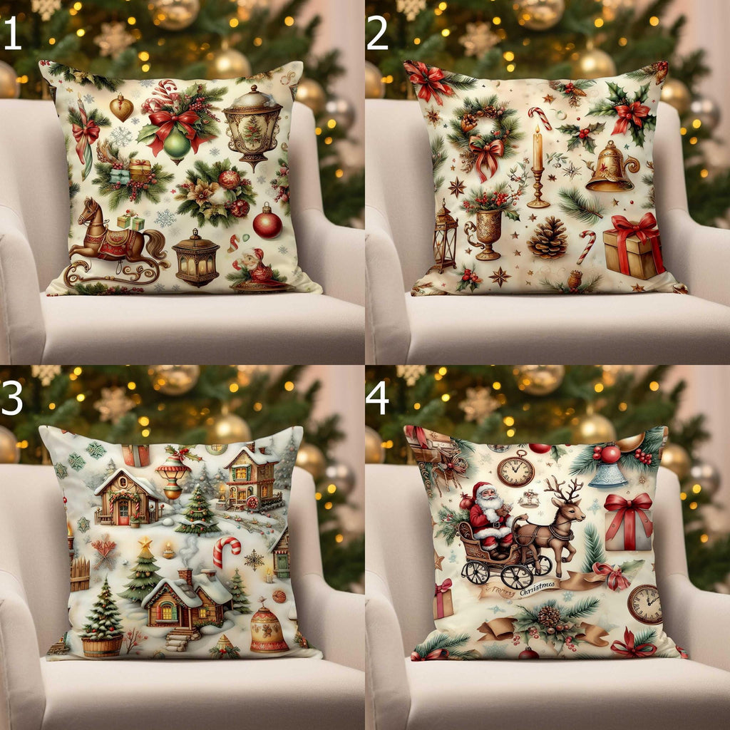 Christmas Deer and Santa Claus Decor Cushion Cover, Christmas Candy Stick Pillowcase,  Xmas Ornaments Cushion Cover, Xmas Throw Pillow Cover