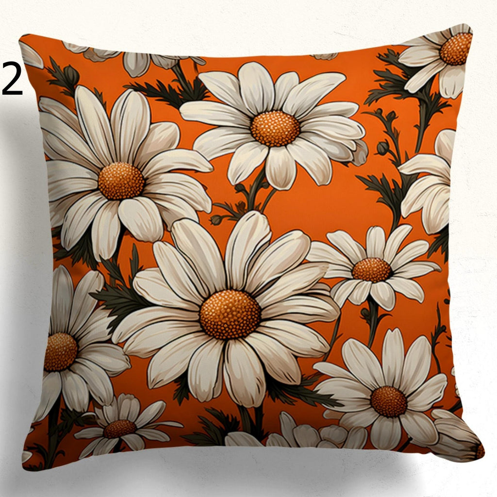 Orange and White Floral Pillow Cases, Daisy Flowers Pillow Covers, Vibrant Daisy Cushion Covers, Daisy Bunch Pillow Cover