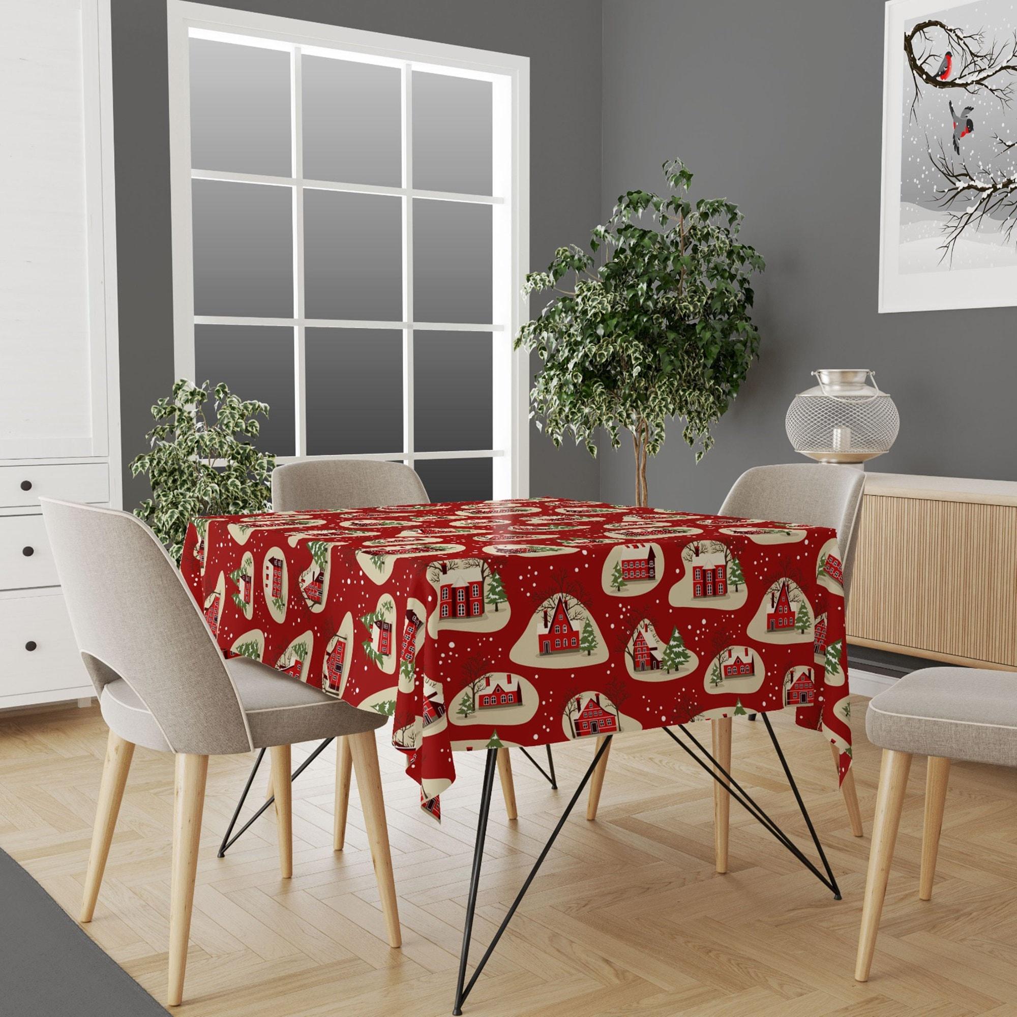 Christmas Tablecloth, Xmas Kitchen Decor, Christmas Red Tablecloth, Christmas Tree Tablecloth, Xmas Gift, Christmas Gift