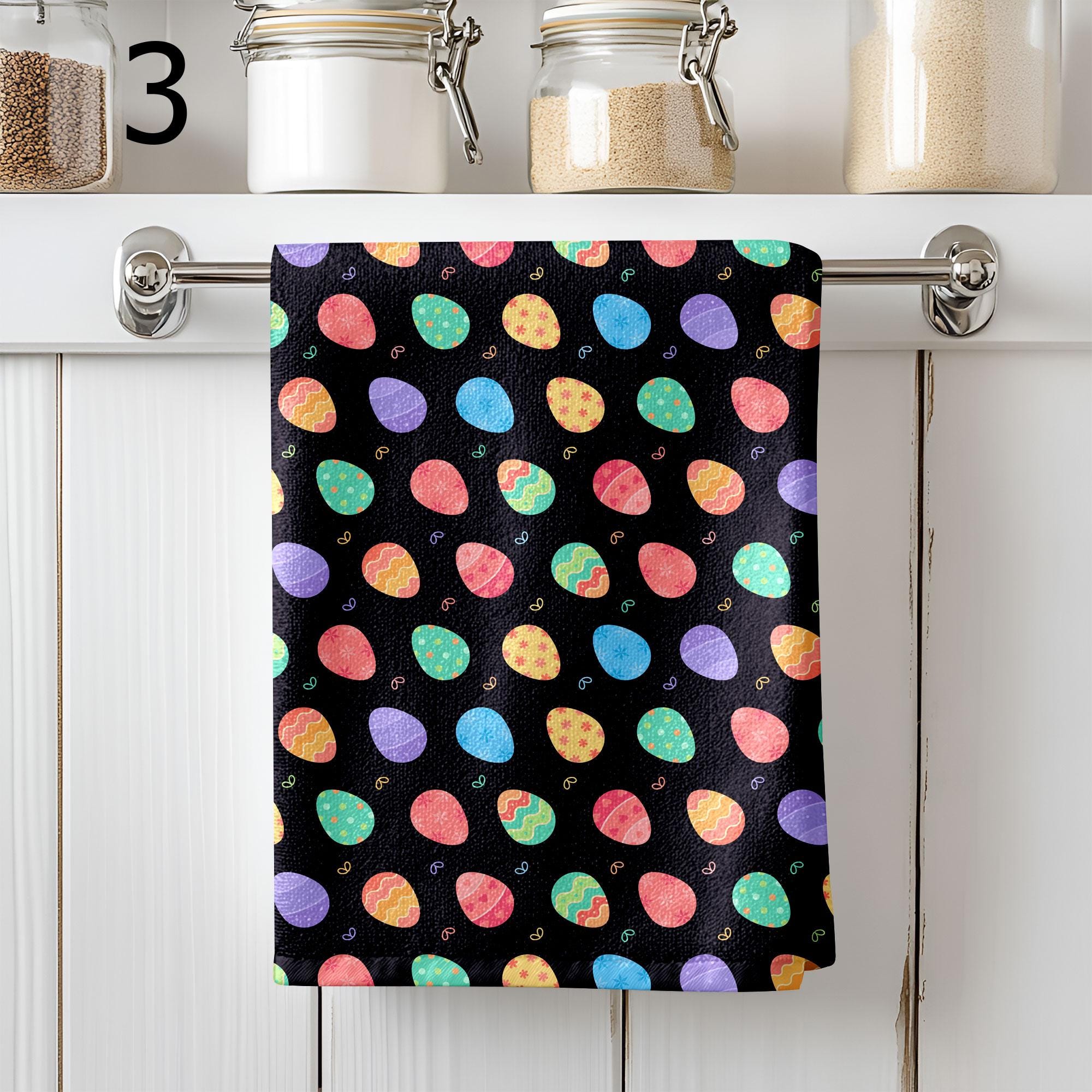 Happy Easter Dish Towel, Cute Easter Decorative Tea Towel, Easter Eggs Towels, Hello Easter Kitchen Towels, Colorful Eggs Tea Towels