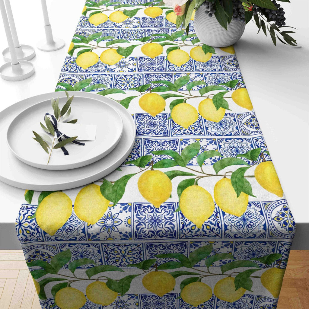 Lemon Table Runner, Yellow Lemon Table Runner, Kitchen Lemon Tablecloth, Decorative Table Cover, Kitchen Dining Table Runner, Yellow Runner