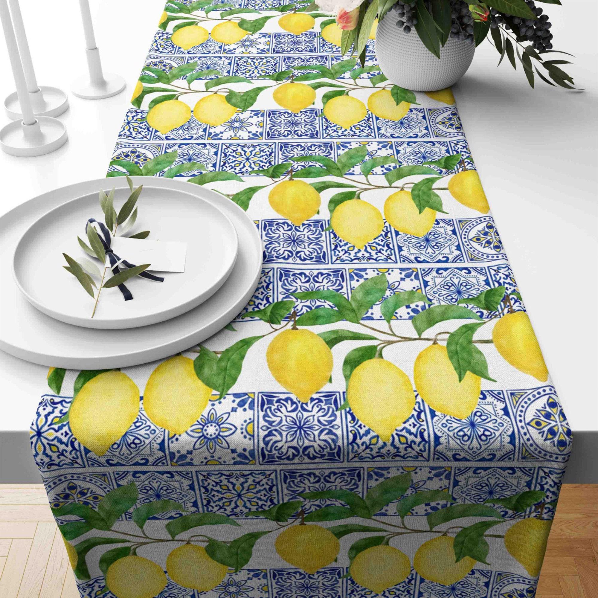 Lemon Table Runner, Yellow Lemon Table Runner, Kitchen Lemon Tablecloth, Decorative Table Cover, Kitchen Dining Table Runner, Yellow Runner
