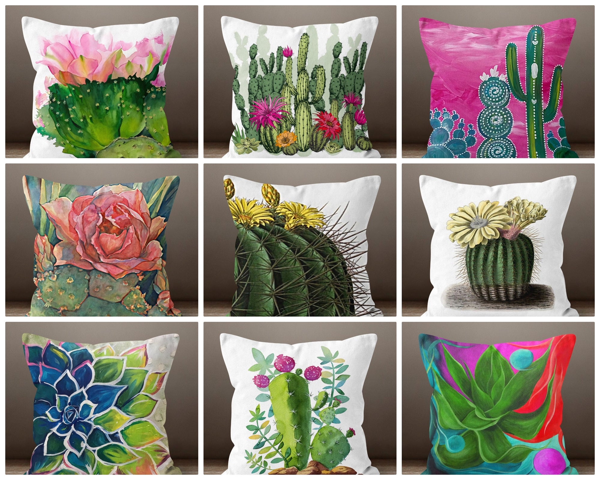 Succulent Flower Pillow Cover, Succulent Pillow, Cactus Pillow Covers, Floral Pillow Cover, Plant Pillow, Succulent Cushioncal