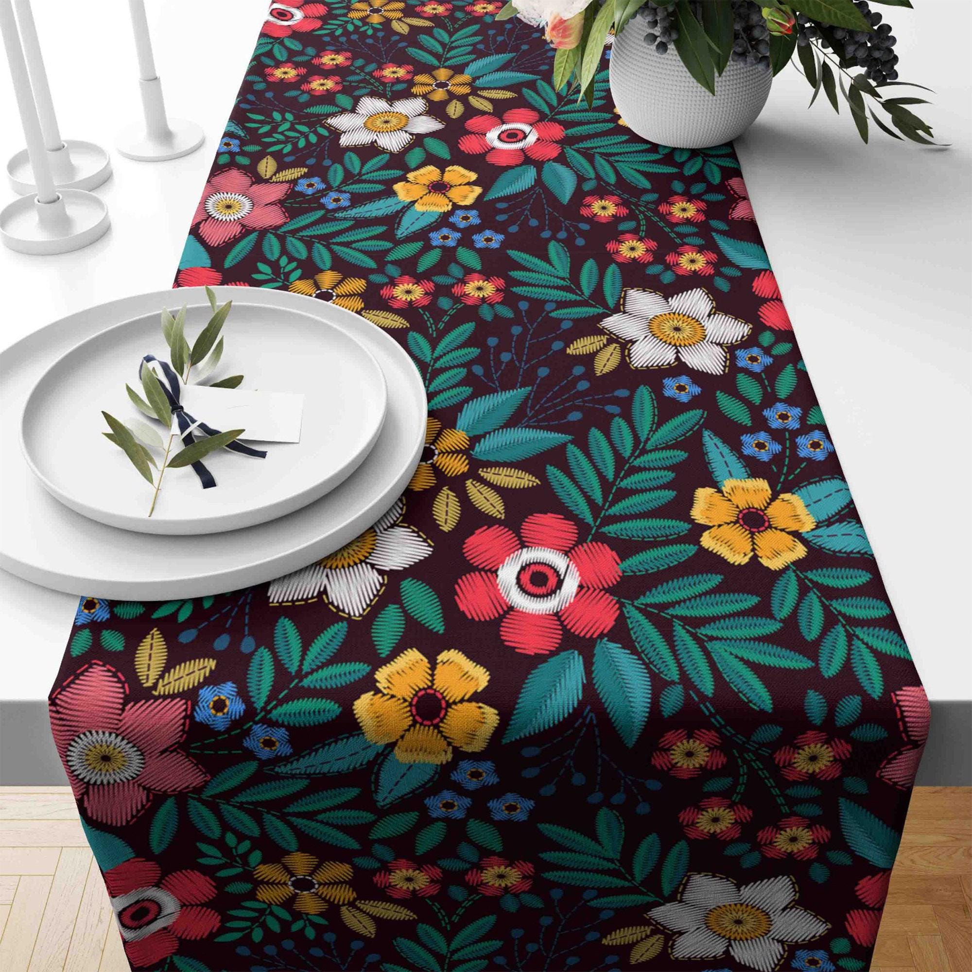 Floral Table Runner, Flowers Print Table Runner, Wildflovers Table Runners, Purple Table Runner, Print Floral Table Runner