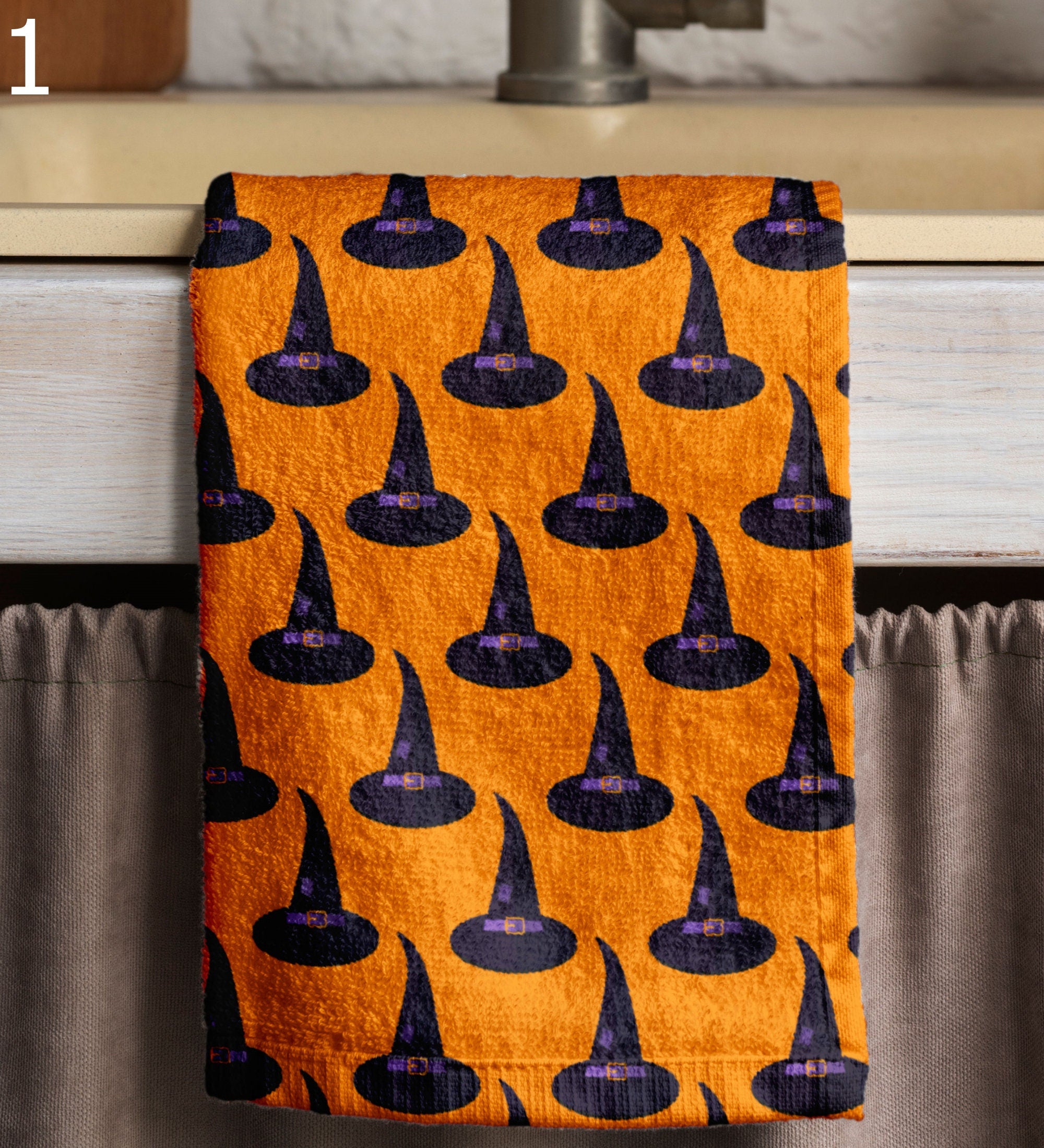 Halloween Tea Towels, Halloween Cute Dish Towel, Fall Hand Towel, Orange Halloween Print Kitchen Towels, Halloween Kitchen Decor