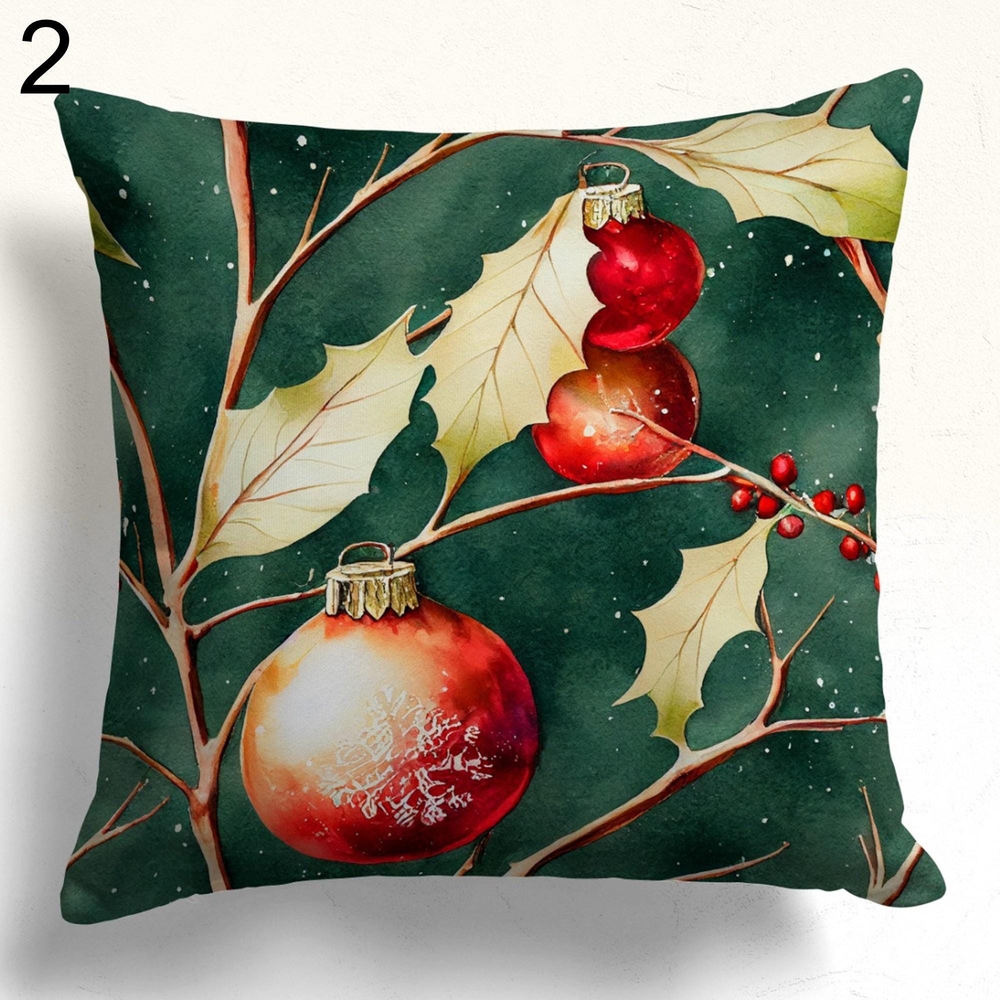 Xmas Ornaments Pillow Cover, Christmas Decor Pillow Covers, Winter Holly Pillowcase, Christmas Candy Bars Pillow Case, Xmas Berry Pillowcase