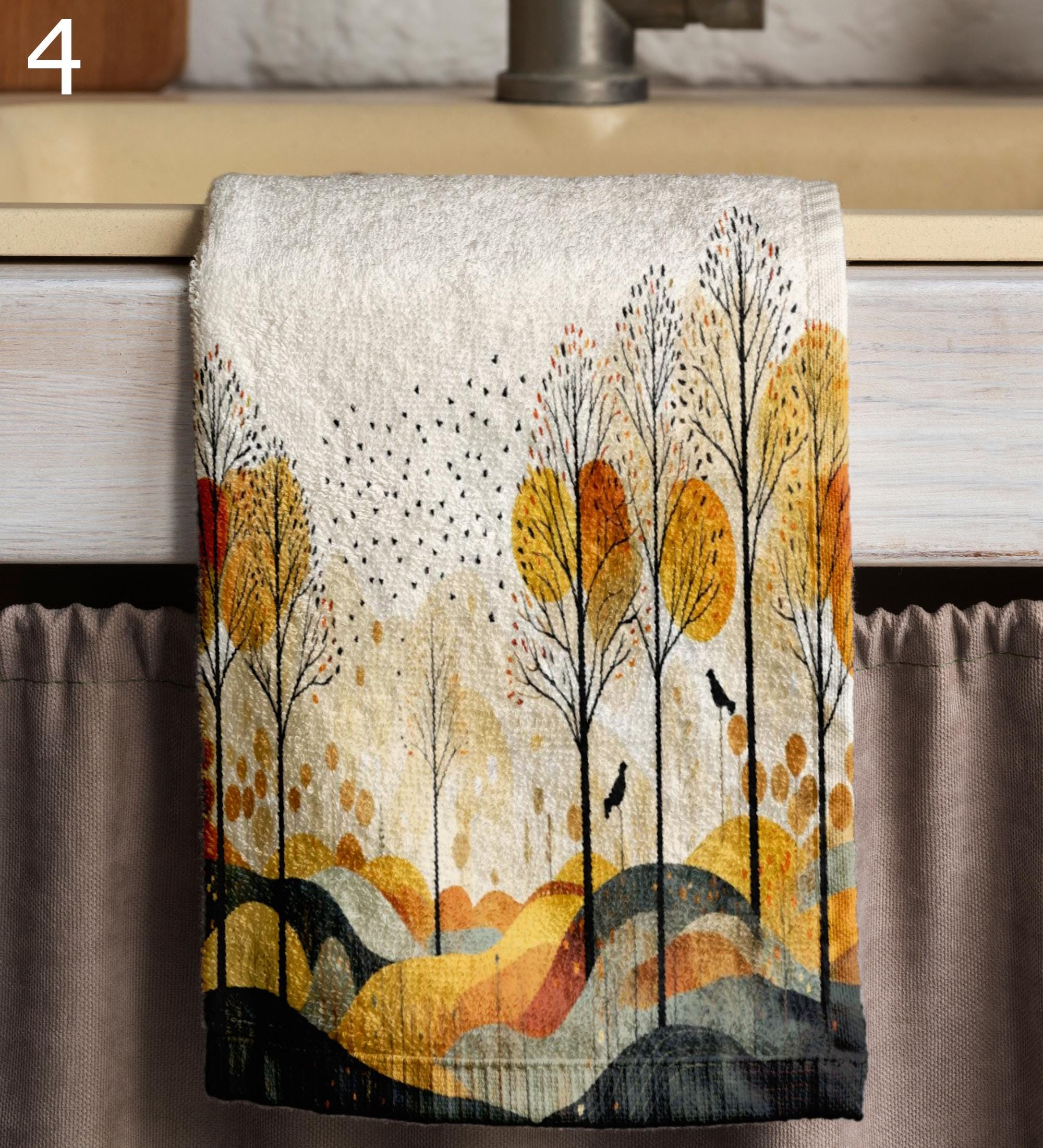 Fall Tea Towels, Autumn Landscape Tea Towels, Autumn Printed Dish Towels, Fall Abstract Dish Towel, Fall Landscape Kitchen Towels