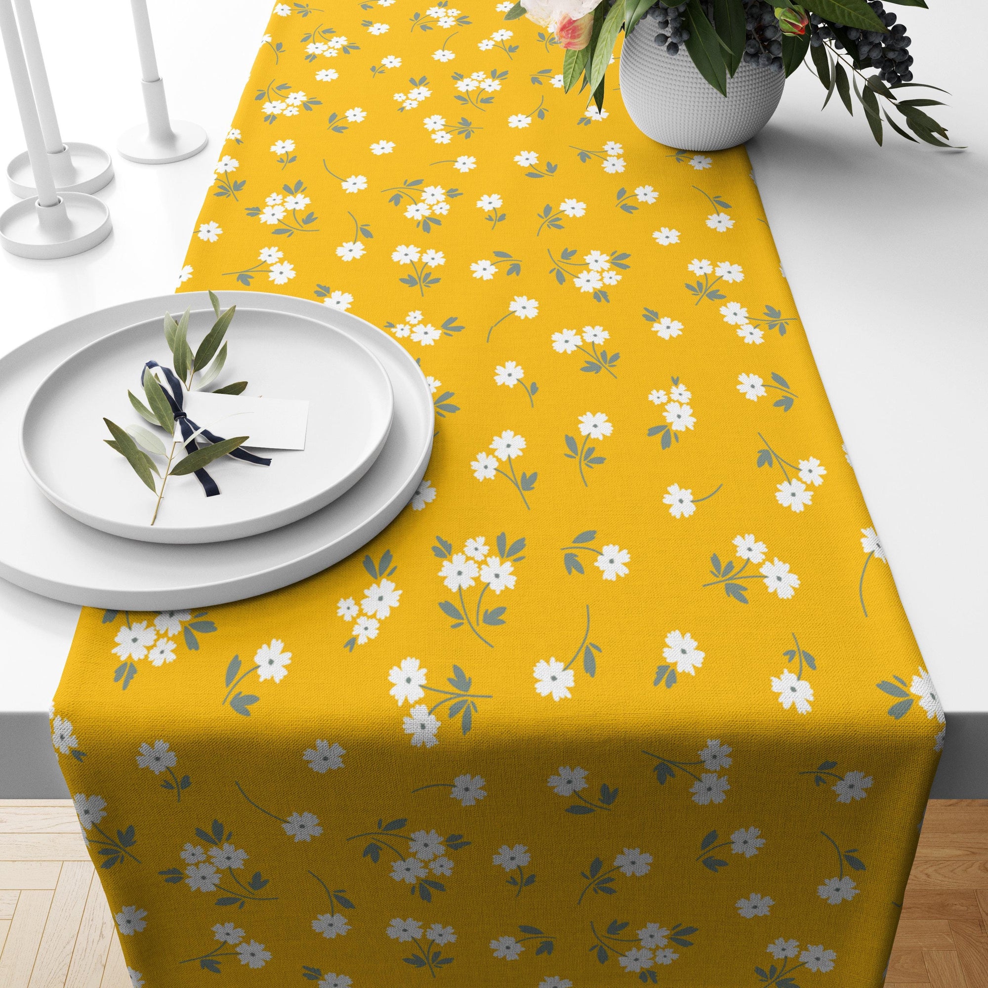 Spring Flowers Table Runners, Floral Printed Table Runner, Daisy Floral Table Runners, Wildflowers Table Runners,  Floral Table Decors