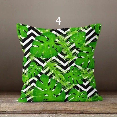 Tropical Leaves Pillow Cover, Leaves Pillow Cover, Floral Cushion Cover, Giant Leaves Cushion Cover, Green Botanical Pillow Cases