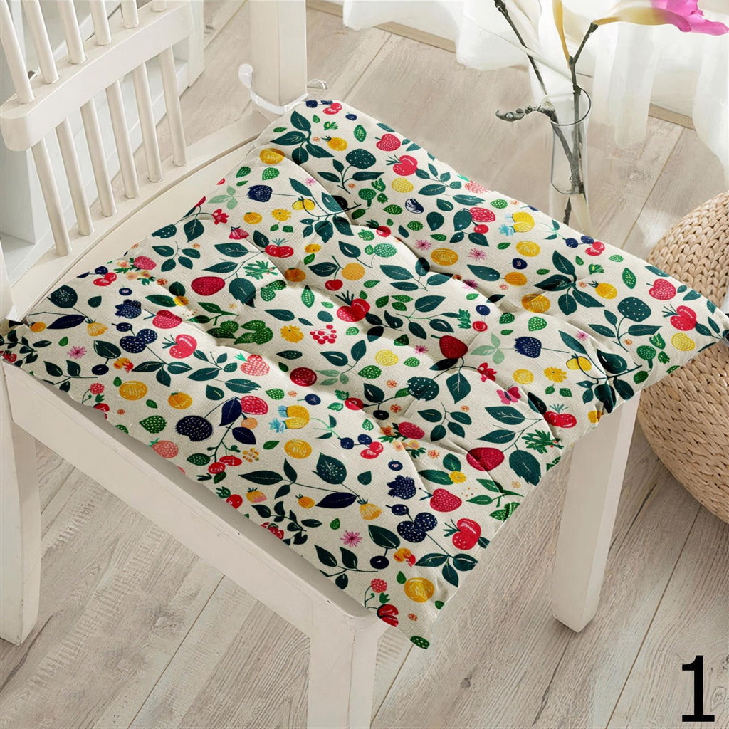 Fruit Print Chair Pads, Berry Pattern Seat Cushions, Summer Farmhouse Chair Pillow Covers, Cherry & Strawberry Fresh Chair Cushions