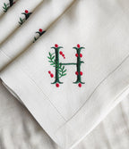 Personalized Christmas Napkins, Holly Misletoe Linen Napkins, Xmas Linen Napkins, Holly Monogrammed Linen Napkins