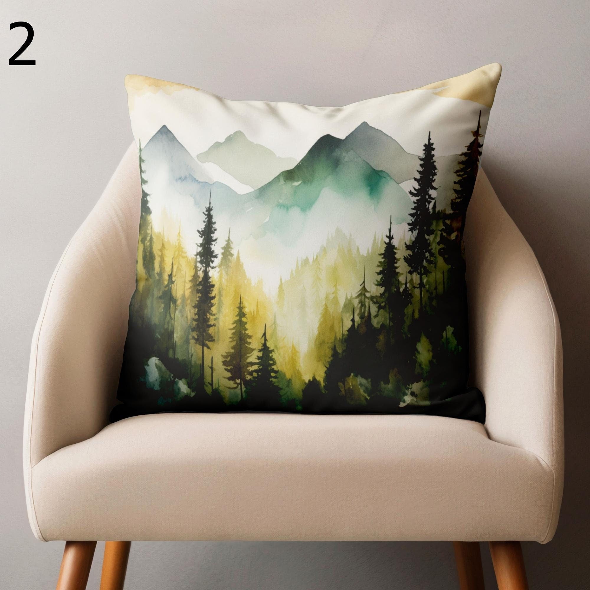 Mountain Throw Pillow Cover, Landscape Cushion Cover, Misty Forest Pillowcase, Pine Forest Mountain Pillowcase, Landscape Home Decor