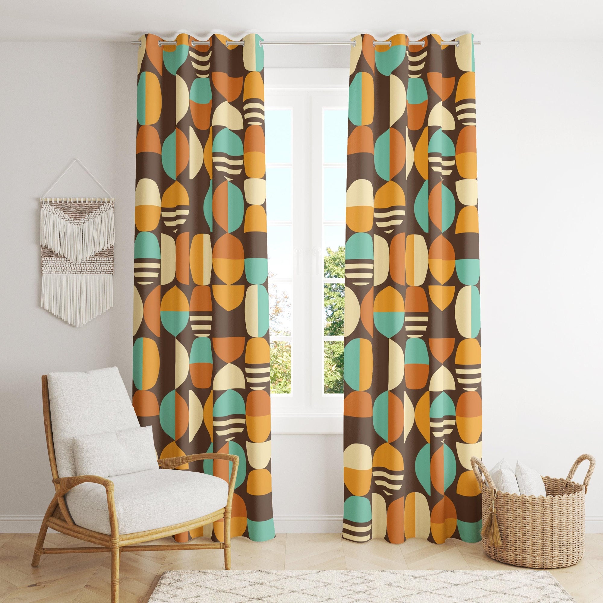 Retro Bauhaus Curtains, Mid Century Curtain Panels, 70s Retro Printed Curtain, Mcm Curtain, Retro Grommet Curtains, Retro Blackout Curtain