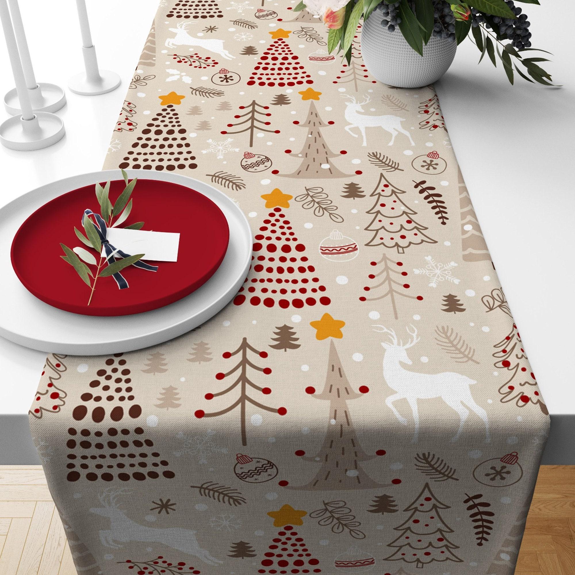 Christmas Table Runner, Holly Pine Tree Table Runner, Xmas Pine Tree Table Runner, Christmas Party Table Runner, Christmas Gift