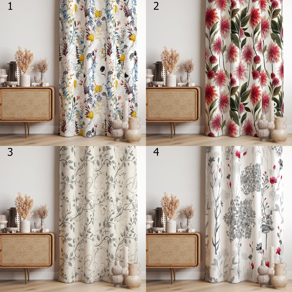 Floral Window Curtains, Wildflowers Curtain Panels, Farmhouse Floral Blackout Curtain, Flowers Grommet Curtain, 70s 80s Floral Print Drapes