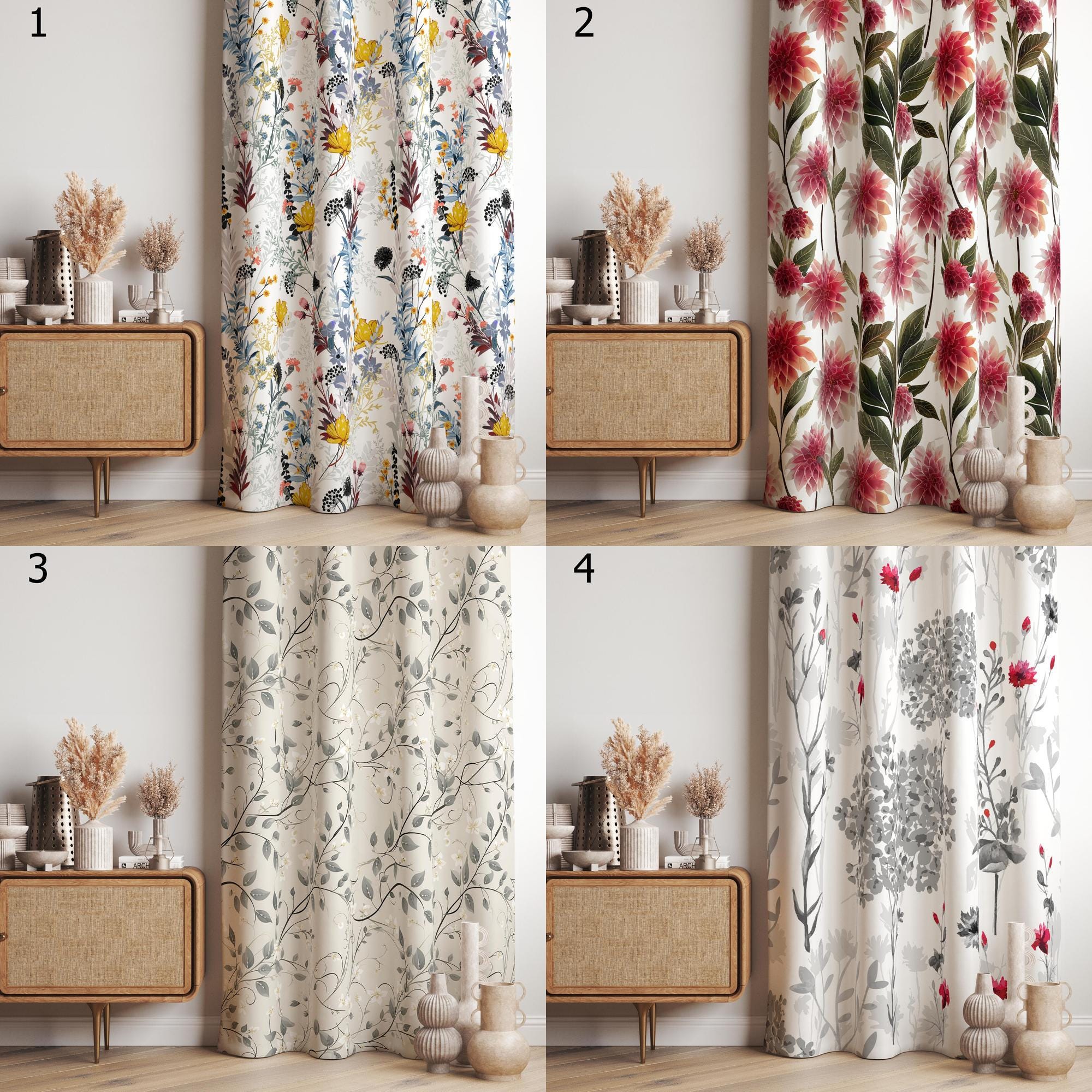 Floral Window Curtains, Wildflowers Curtain Panels, Farmhouse Floral Blackout Curtain, Flowers Grommet Curtain, 70s 80s Floral Print Drapes