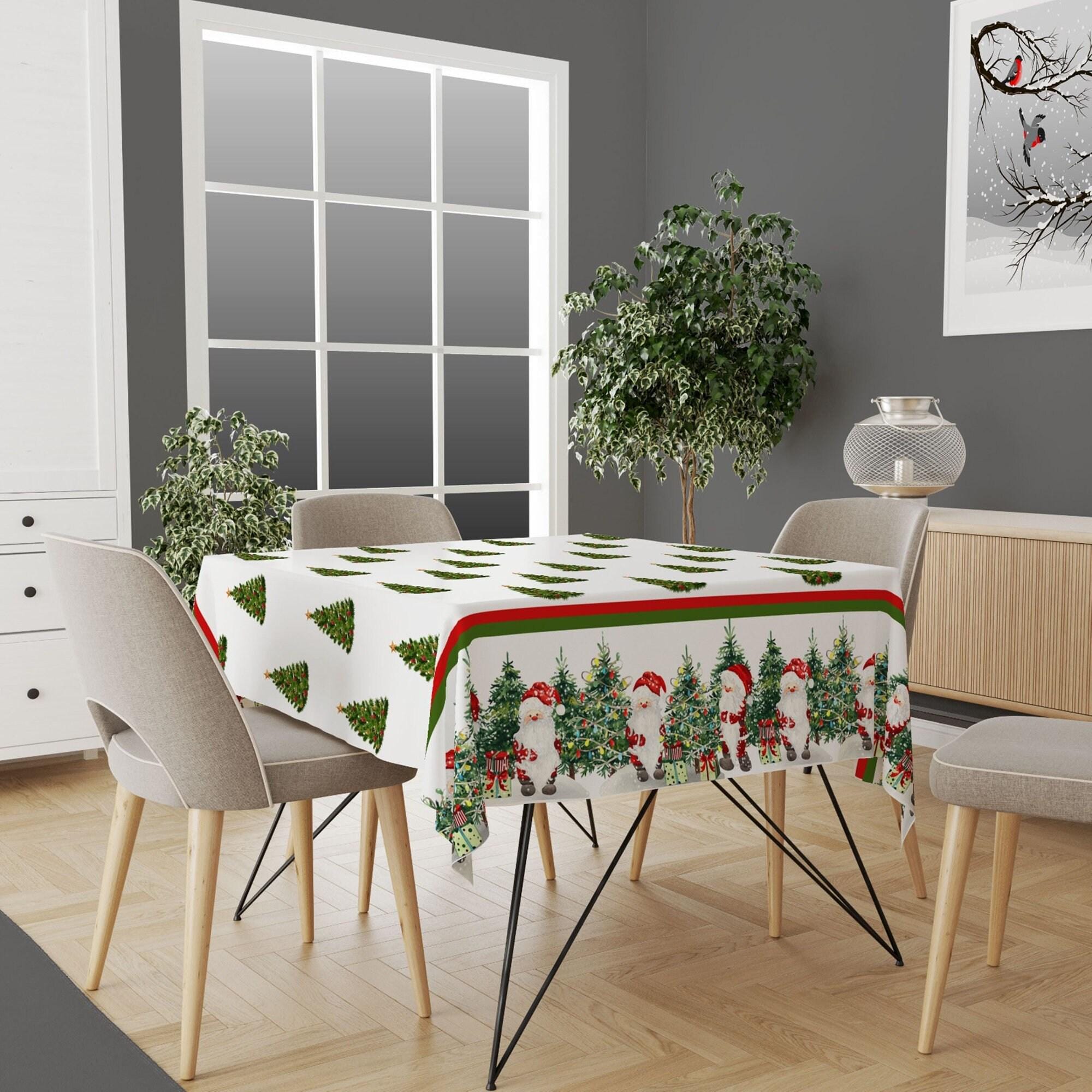 Christmas Tablecloth, Holly Red Berry Tablecloth, Xmas Kitchen Decor, Christmas Green Tablecloth, Christmas Dinner, Holly Berry Tablecloth