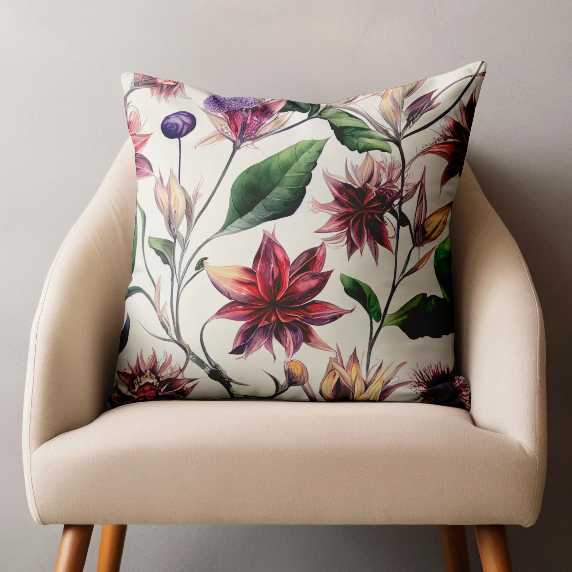 Botanical Floral Pillow Covers, Exotic Flowers Cushion Cover, Green Floral Pillowcase, Tropic Flowers Pillow Case,  Floral Home Decor