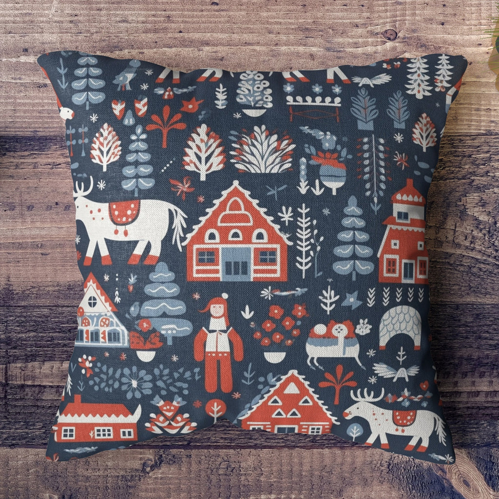 Scandinav Winter Cushion Cover, Xmas Winter Animals Scandinav Pillow Cover, Holly Winter Pillow Cover, Christmas Scandinav Pillow Cover
