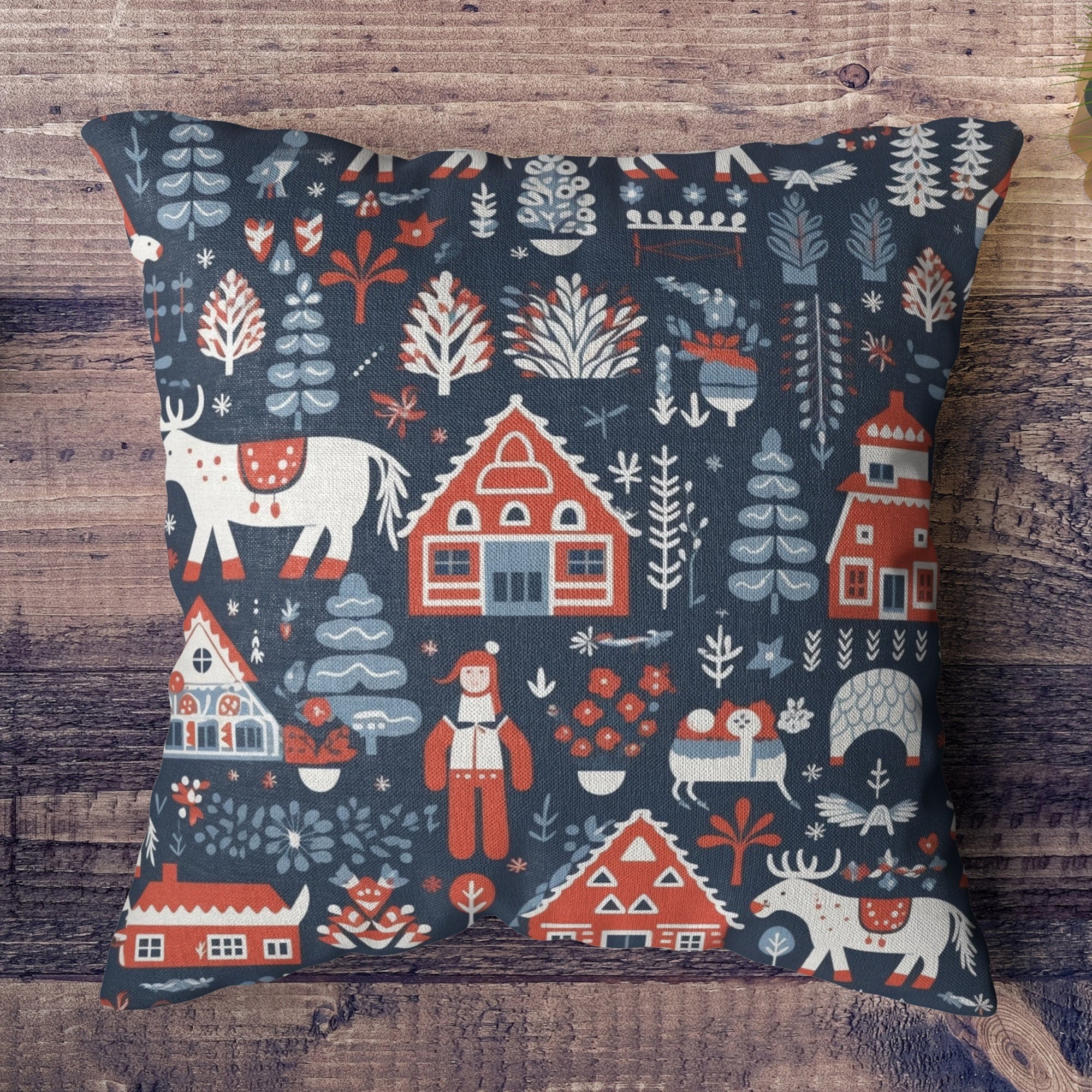 Scandinav Winter Cushion Cover, Xmas Winter Animals Scandinav Pillow Cover, Holly Winter Pillow Cover, Christmas Scandinav Pillow Cover