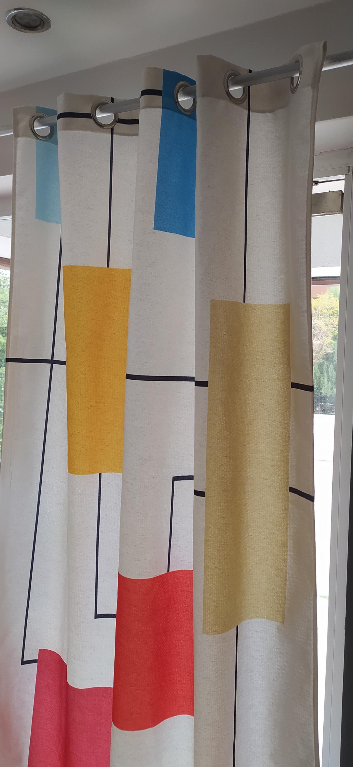 Wavy Retro Curtain Panel, Olive Green Boho Drapes, Modern Abstract Window Panels, Earthy Mid Century Style Curtain