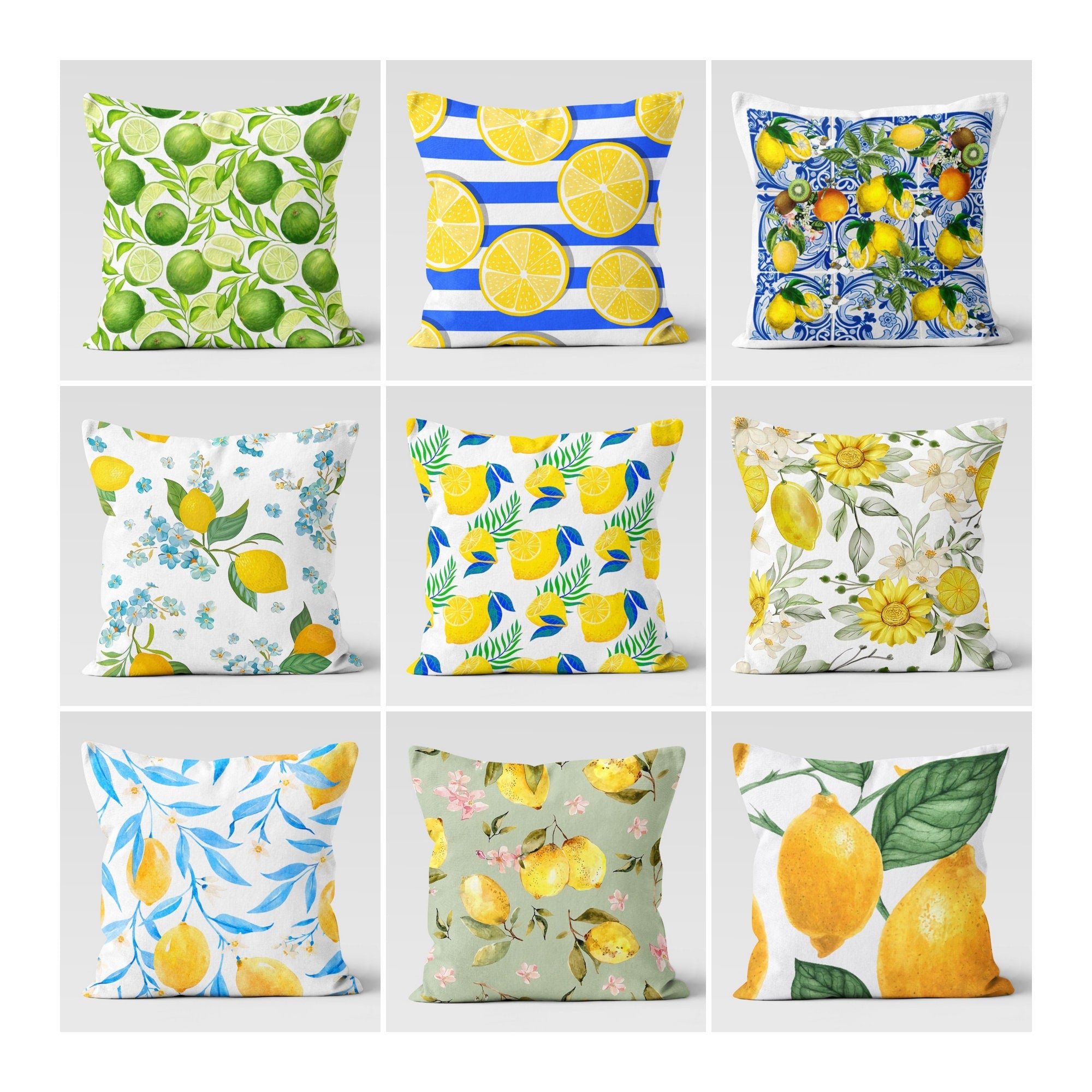 Lemon Pillow Covers, Outdoor Lemon Pillows, Lemon Cushion, Floral Summer Pillow, Lemon Kitchen Decor, Lemons Home Decor, Summer Pillow