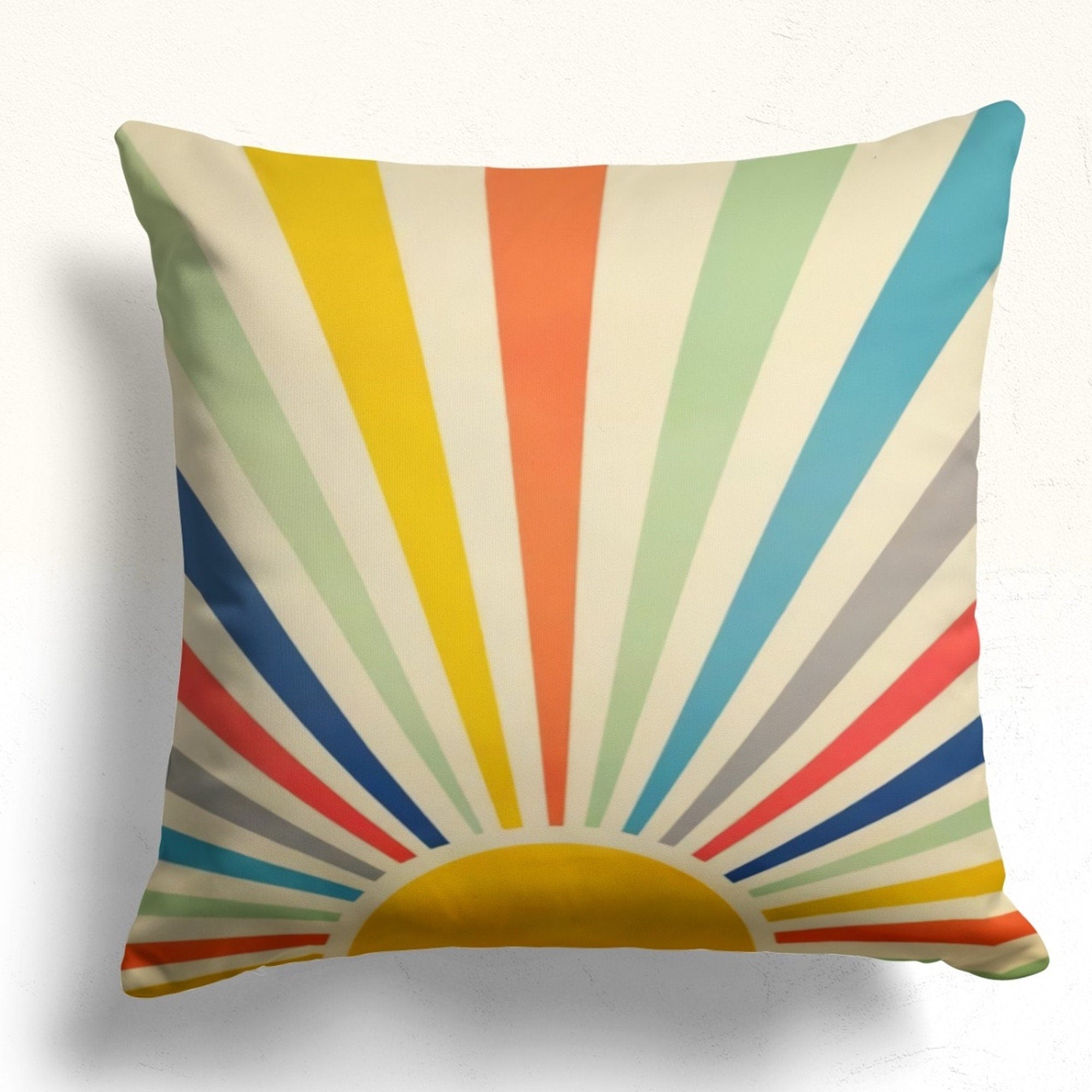 Colorful Retro Pillow Cover,  Retro Rainbow Design Pillow Case, Mcm Boho Hippie Throw Pillow Covers, 50s 60s 70s Rainbow Cushion Cover