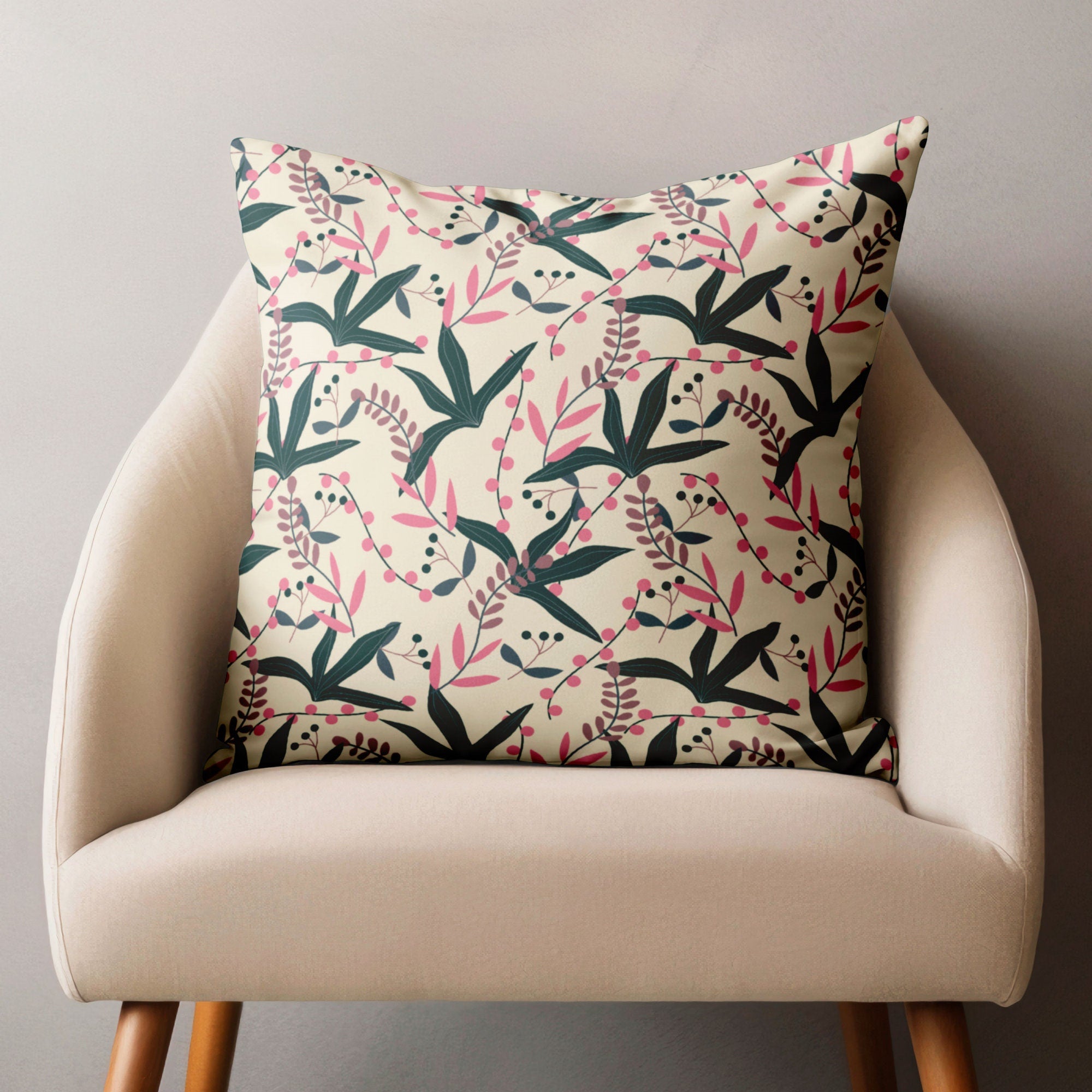 Colorful Botanical Leaves Cushion Cover, Tropical Leaves Pillow Covers, Pink Exotic Plant Leaves Pillowcases, Botanical Leaf Pillow Covers