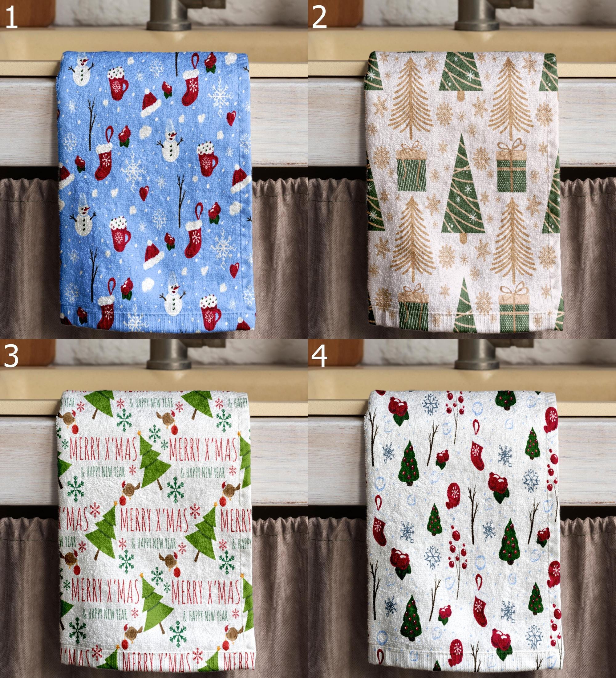 Mery Christmas Hand Towels, Xmas Deer Towels, Winter Holiday Dish Towels, Christmas Kitchen Decor Dish Towel, Noel Deer Kitchen Towels