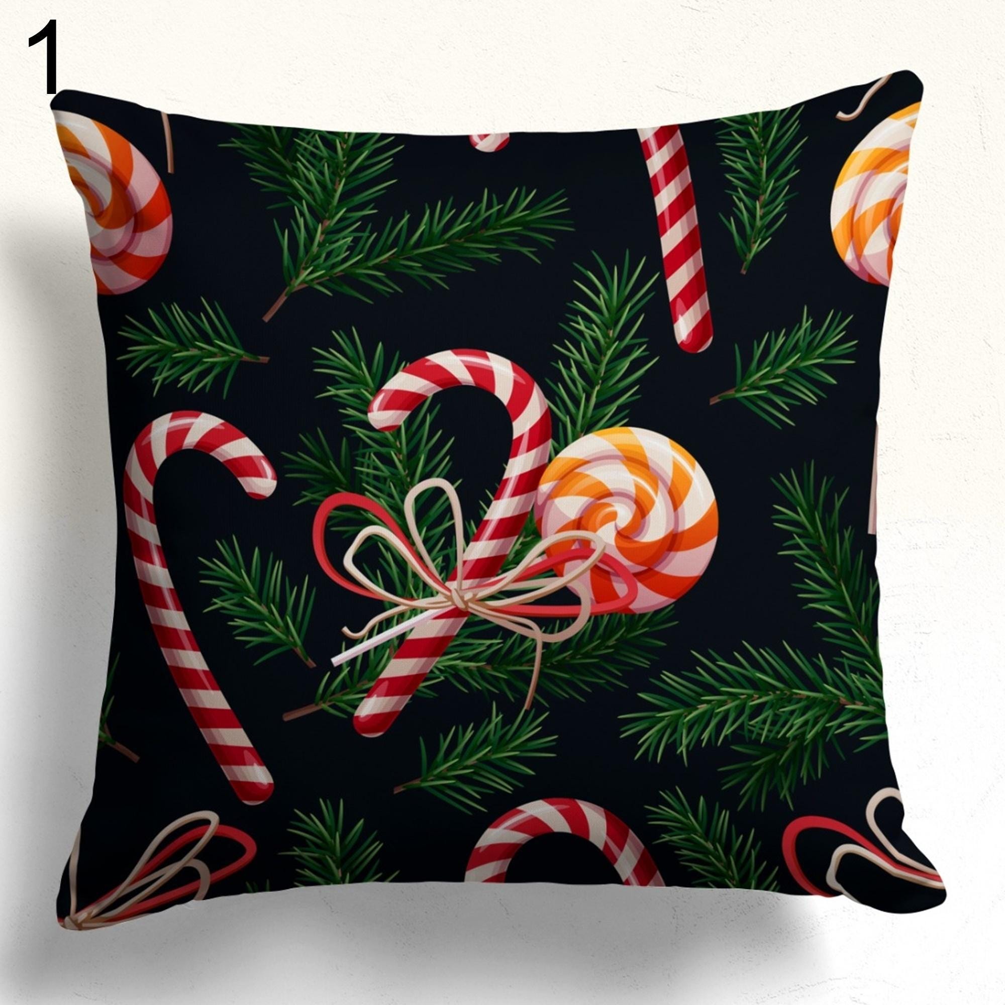 Xmas Ornaments Pillow Cover, Christmas Decor Pillow Covers, Winter Holly Pillowcase, Christmas Candy Bars Pillow Case, Xmas Berry Pillowcase