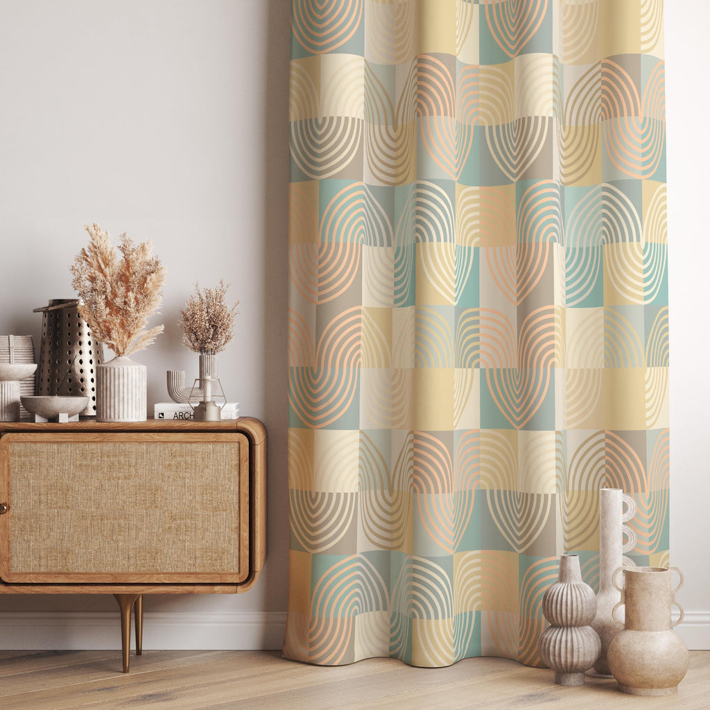 Mid Century Modern Curtain Panels, Retro Curtains, Mcm Curtain, Abstract Retro Style Living Room Curtain, Mod Curtains