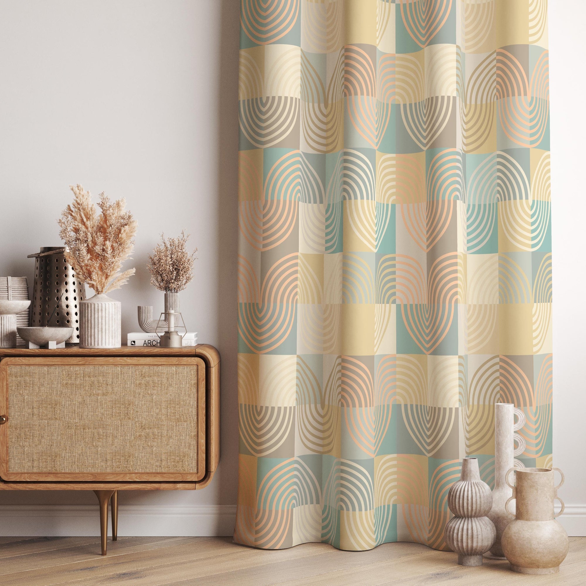 Mid Century Modern Curtain Panels, Retro Curtains, Mcm Curtain, Abstract Retro Style Living Room Curtain, Mod Curtains