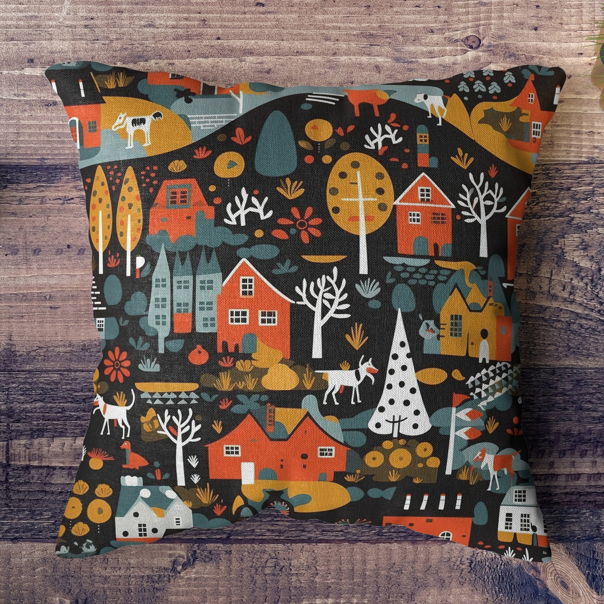 Scandinav Winter Cushion Cover, Xmas Winter Animals Scandinav Pillow Cover, Holly Winter Pillow Cover, Christmas Scandinav Pillow Cover